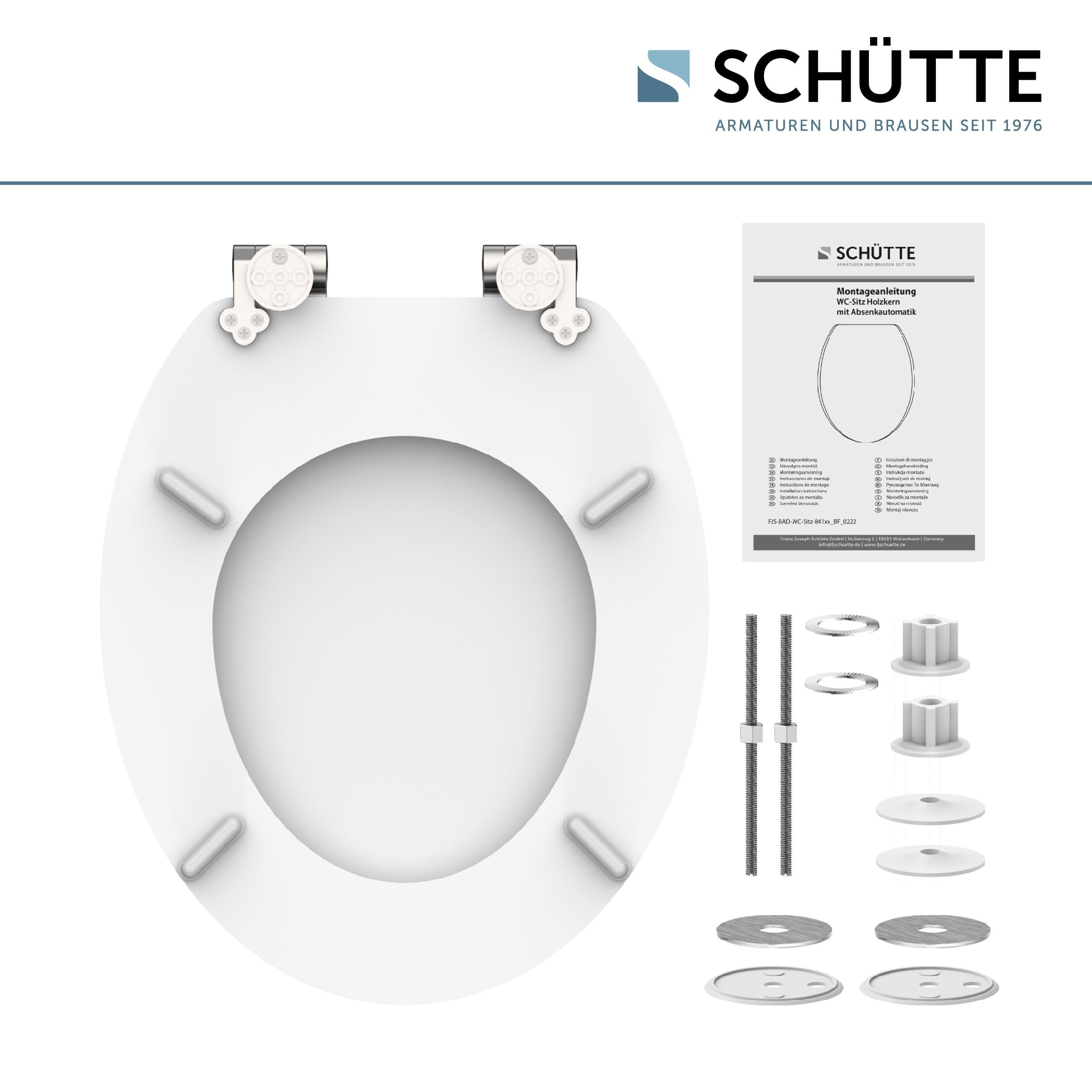 Schütte 84100-A - Coperchio con anima in legno (carico massimo del sedile del water 150 kg), con meccanismo di abbassamento, colore: bianco