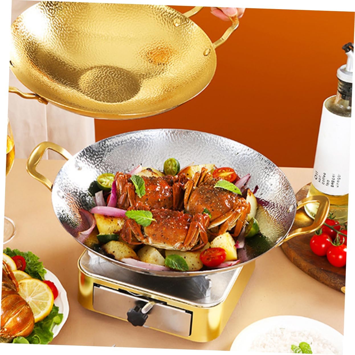 Ciieeo Double Handle Removable Handle Pan Stainless Steel Griddle Pan Kitchen Cooking Utensils