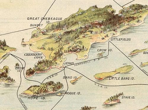 Miniatura 3 de Casco Bay Maine 1906 - Birds Eye View Reprint Custom