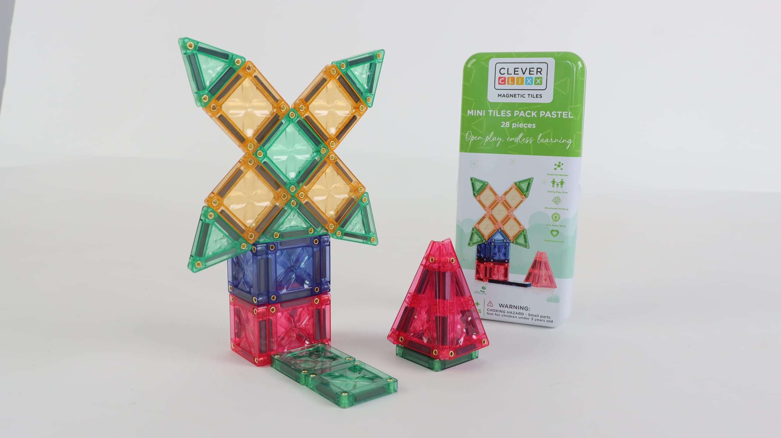 Mini Tiles Pack 28 Teile, kompaktes Design für unterwegs to Go, inklusive Aufbewahrungsbox, langlebiges Magnetspielzeug, Mint, erweiterbare Sets, für Kinder ab +3 Jahren (Pastellfarben)