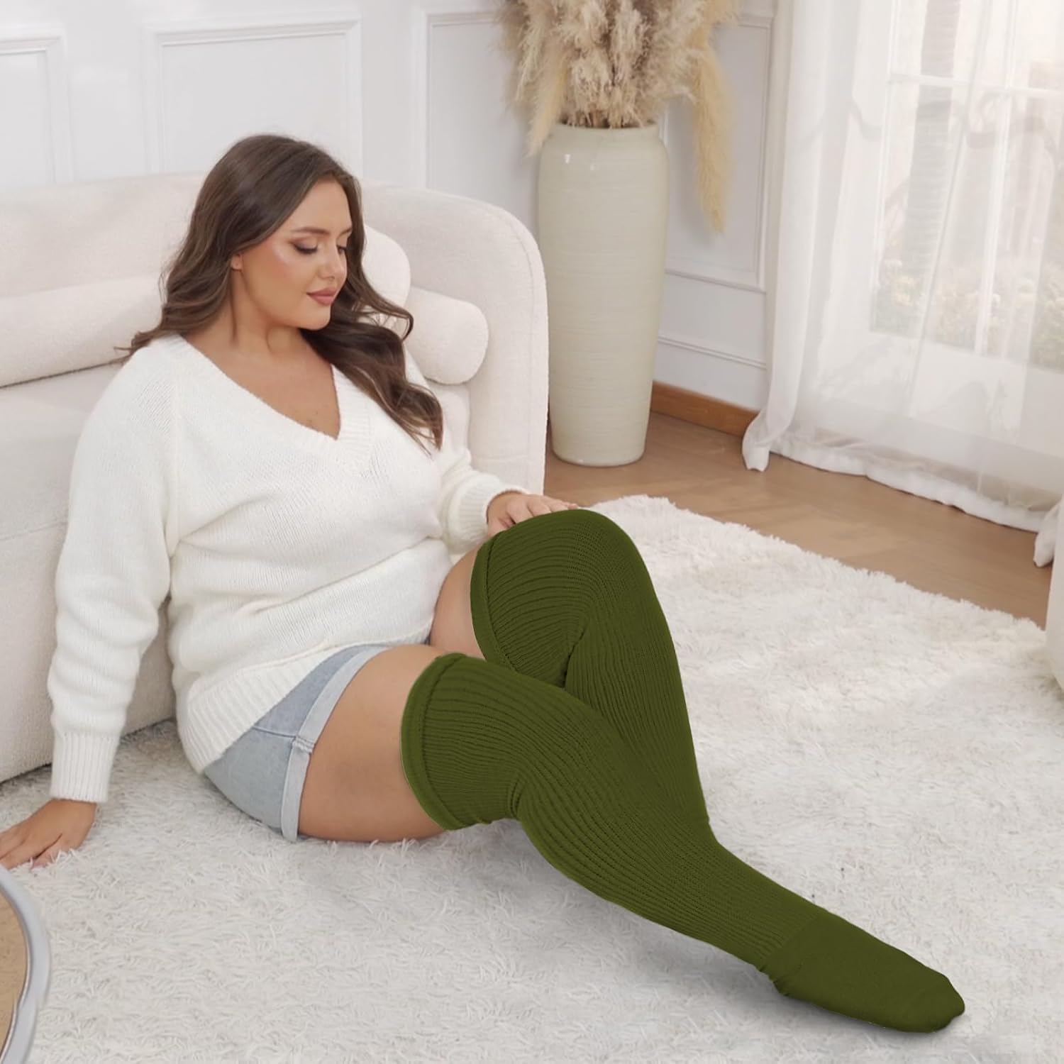 Moon Wood Plus Size Womens Thigh High Socks for Thick Thighs- Extra Long Thick Over the Knee Stockings- Leg Warmers Socks - Image 5