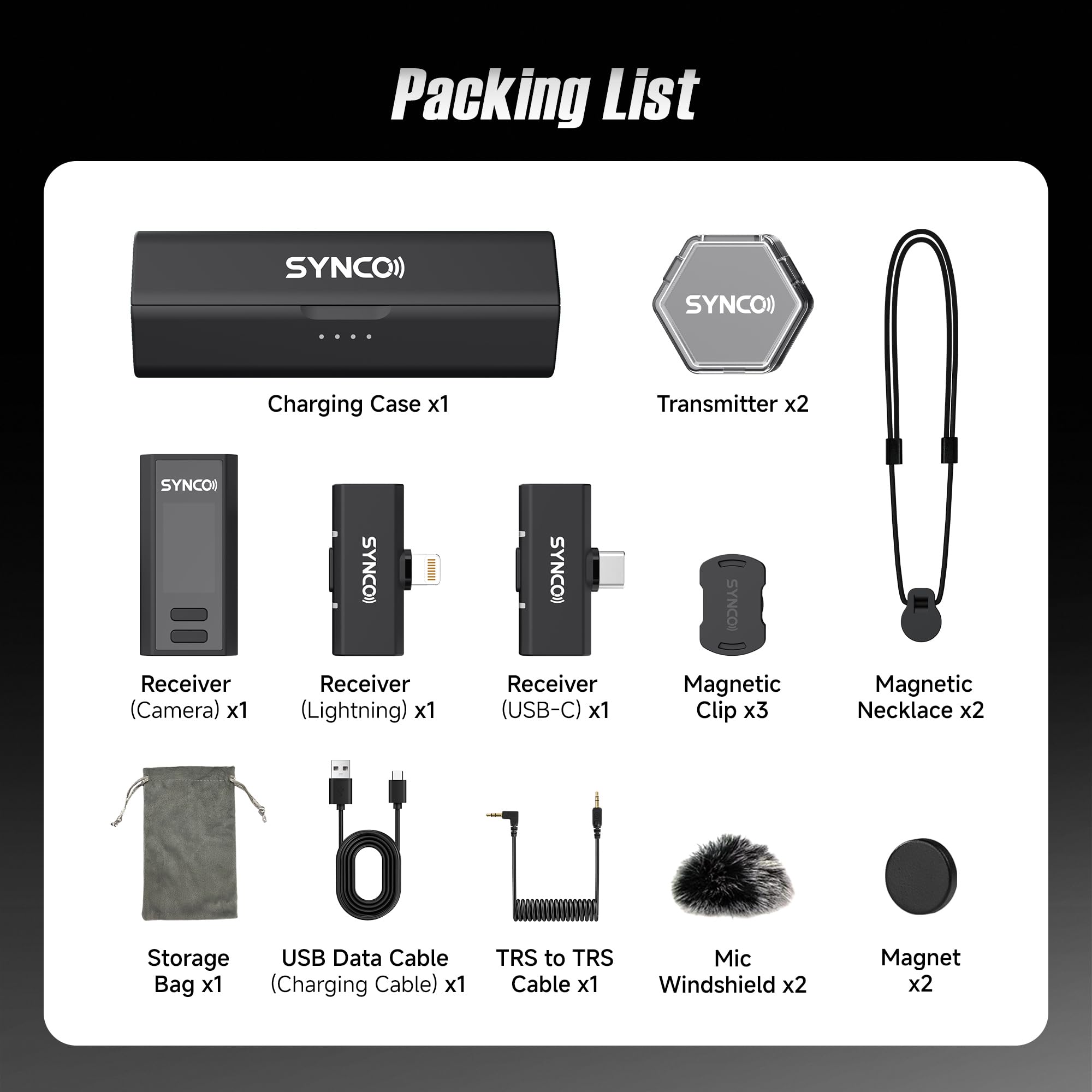 SYNCO G4 Microfono Lavalier Wireless per iPhone7-17/Android/Fotocamera, 2,4 GHz Doppio Canale, Batteria da 20 ore con custodia di ricarica,300 m, Riduzione del rumore per YouTube TikTok Vlog/Streaming