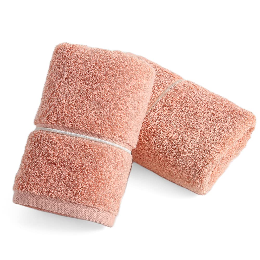 YiLUOMOCoral Hand Towels Super Thick Luxury 100% Cotton Ultra Soft Highly Absorbent Embroidered Bathroom Hand Towel Set of 2, 13 X 29 Inch