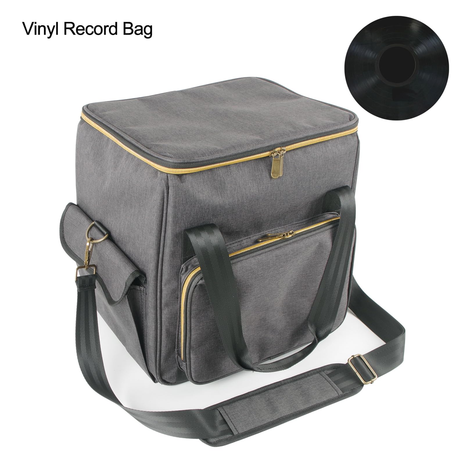 Bolsa de Transporte de Viaje para Discos Vinilo, Estuche Almacenamiento Impermeable para 45 álbumes Discos, con Bolsillos Adicionales y Accesorios Gris
