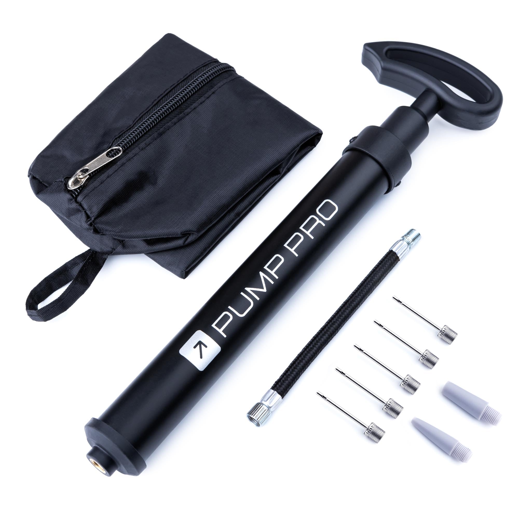 Ball Pump with Needles, Hose, Adaptors & Bag | Fast Hand Air Pump for Football, Basketball, Rugby, Bike, Balloons, Volleyball, Netball, Soccer & Inflatables | Mini Portable Valve Inflator