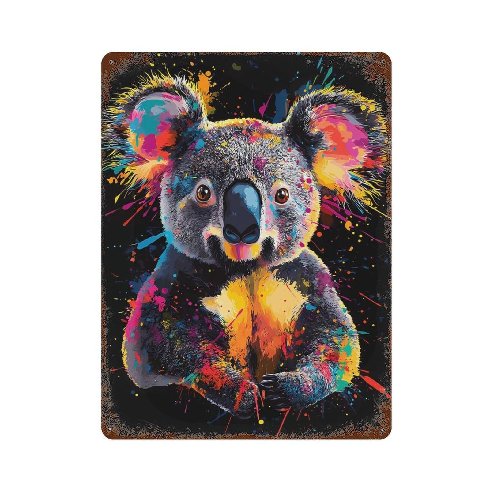 Vintage Rust Metal Sign Colorful Koala Portrait 15.7"x11.8", Shabby Chic Decor for Cafe, Home Bar And Lounge Decor