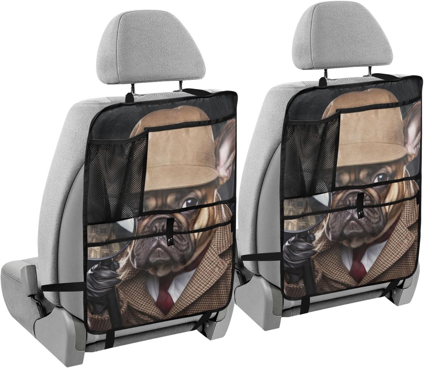 Car Seat Back Protector Dog-detective Print, Backseat Organizer with Pockets for Tablet Bottle Tissue Book, Auto Kick Mats 25x18 IN 2 Pack