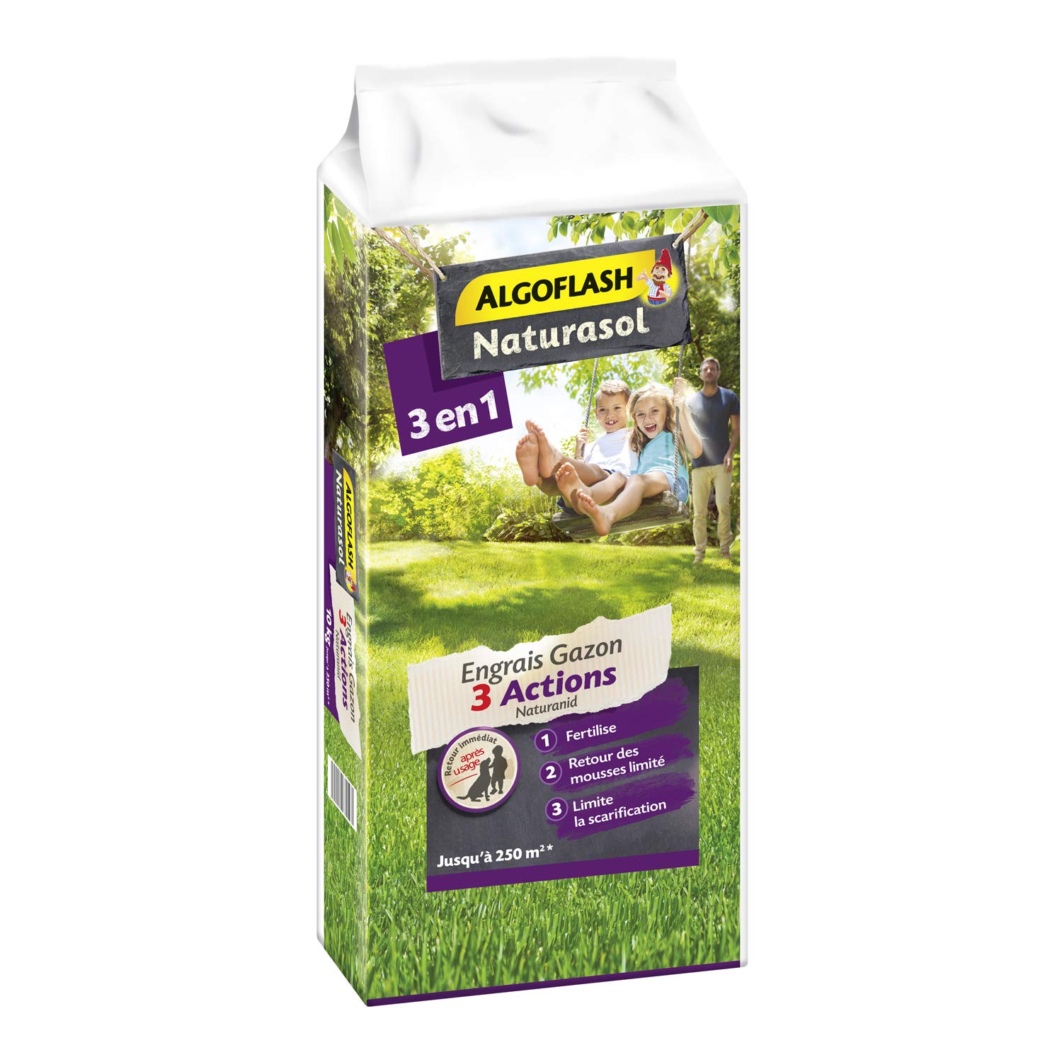 BARRIERE A INSECTES Algoflash NATURASOL Fertilizante Césped 3 Acciones Naturanid, Césped Verde, denso y Robusto Durante Todo el año, 10 kg, AG3BIO250