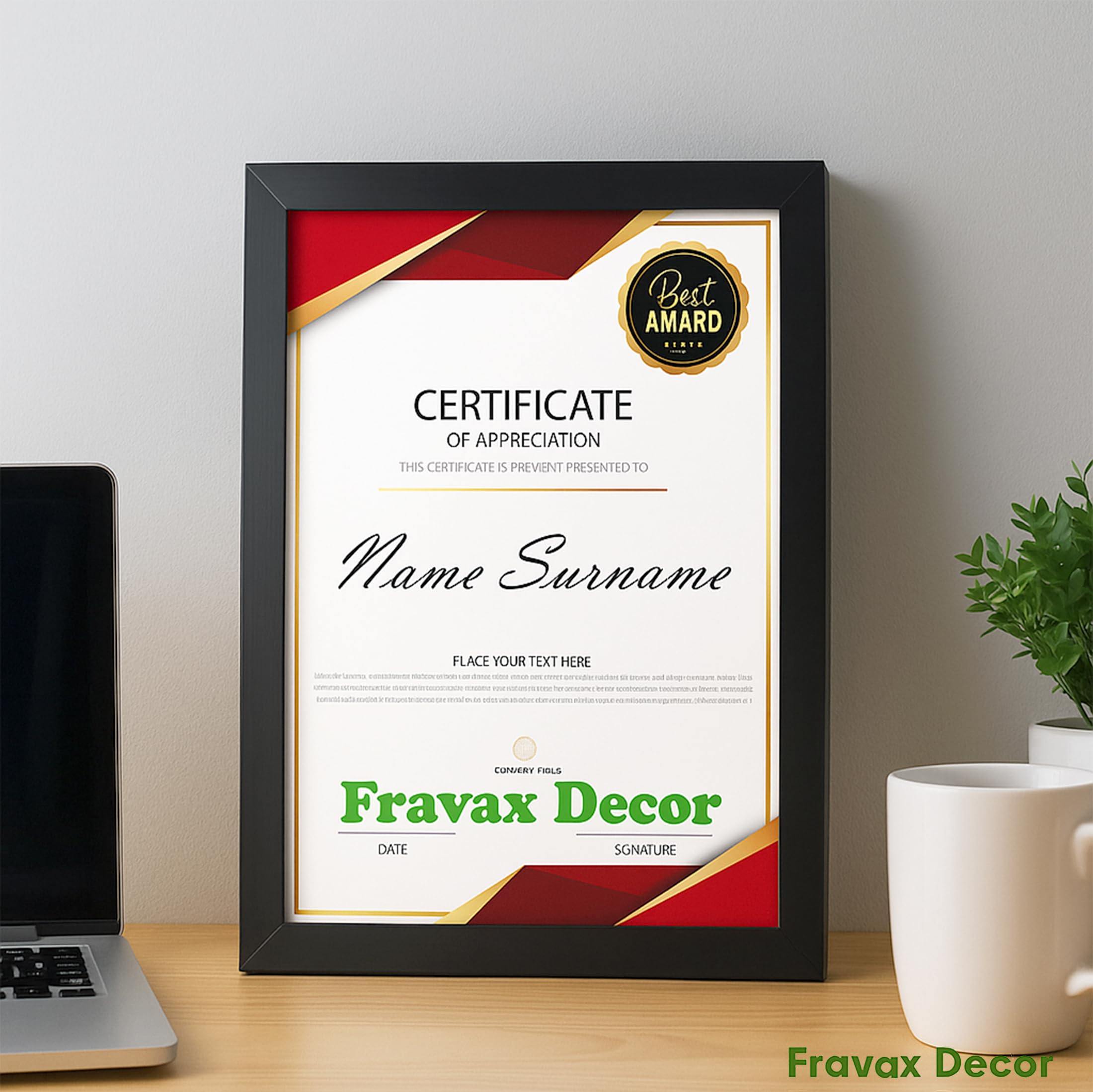 Fravax Decor A4 Certificate Frame Set of 1 | Black Wood Finish Document & Award Frames | 0.5 mm Unbreakable Acrylic Front | Wall & Tabletop Display for Degrees, Certificates & Photos 2