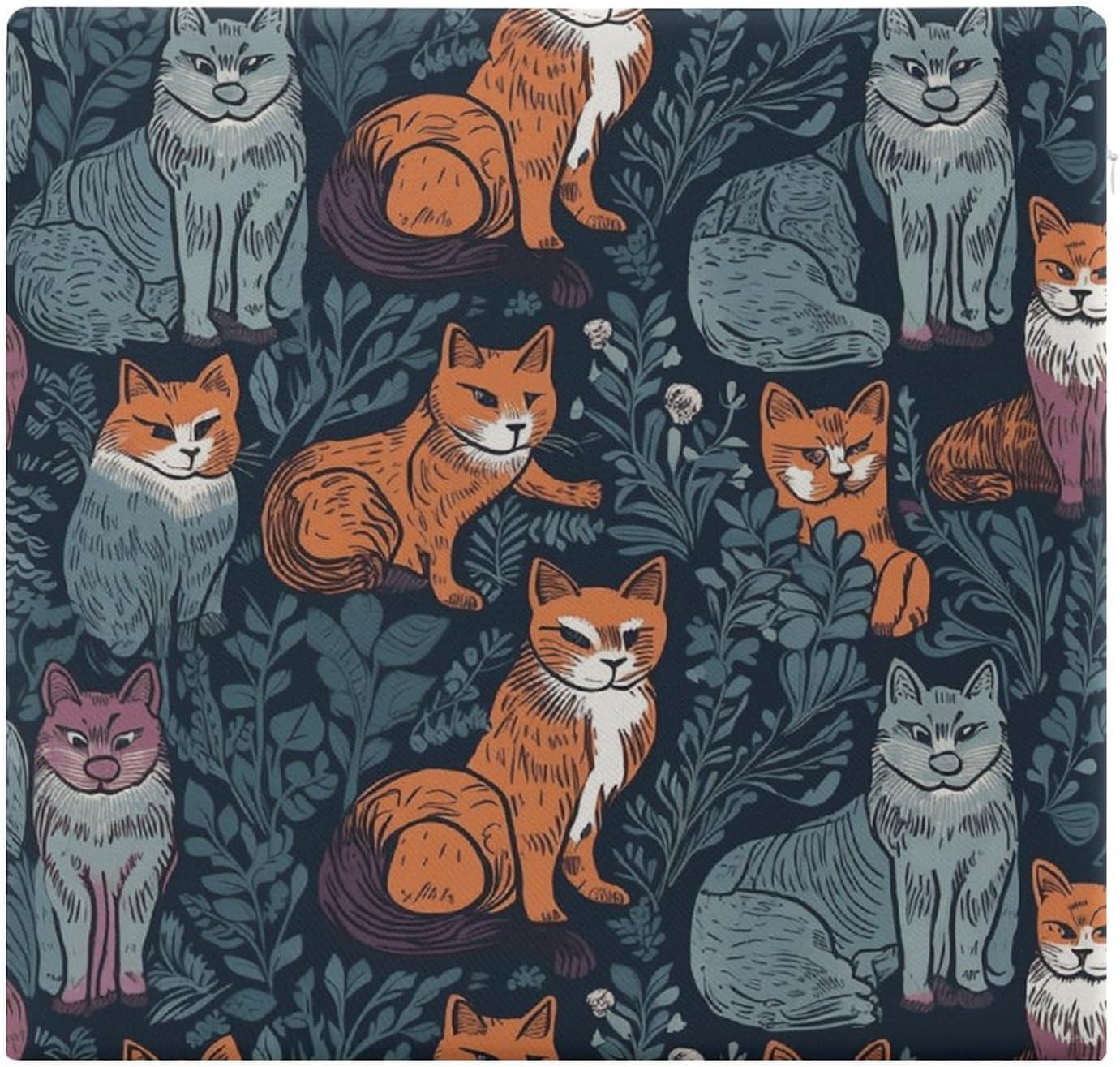 Cat Print Chair Cushion Floor Pillow Stool Cushion | Cushions with Removable Cover with Square Memory for for Chair Living Room Balcony Office Sofa,13.8*15*1.2 Inch