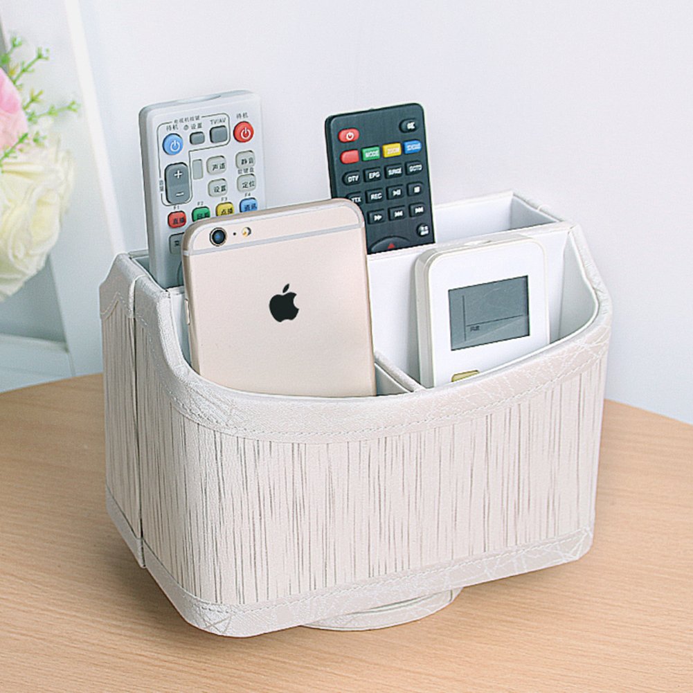 Organisateur de bureau télécommande TV boîte rangement rotative cuir PU