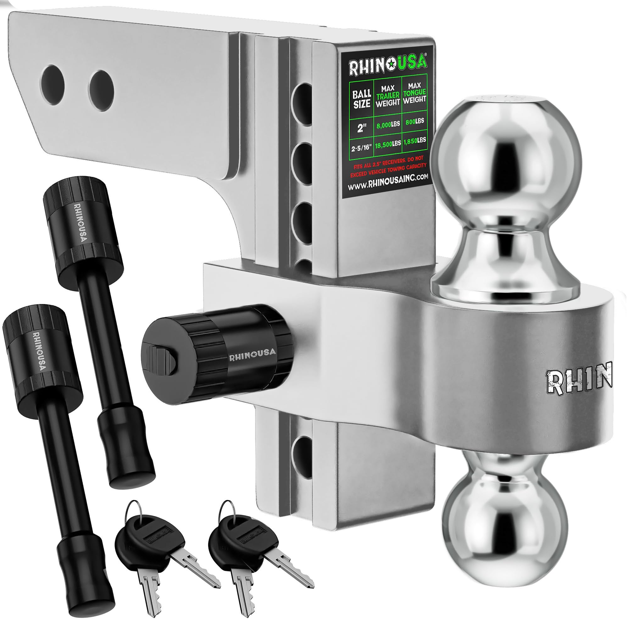 Rhino USA Adjustable Trailer Hitch (2in Receiver) - 6in Drop/Rise