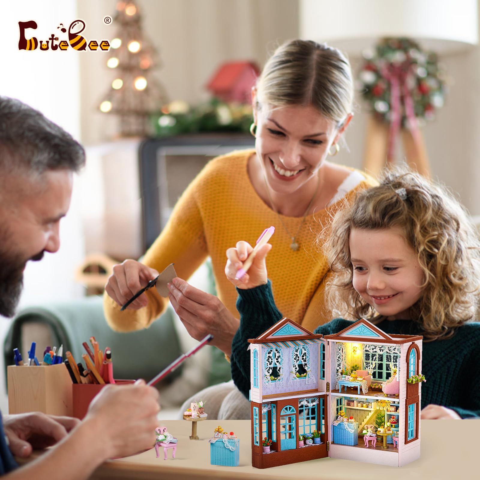 CUTEBEE Dollhouse Miniature with Furniture, DIY Wooden Dollhouse Kit Miniature House Kit, Creative Room Idea(Starry Star Dessert Cottage)