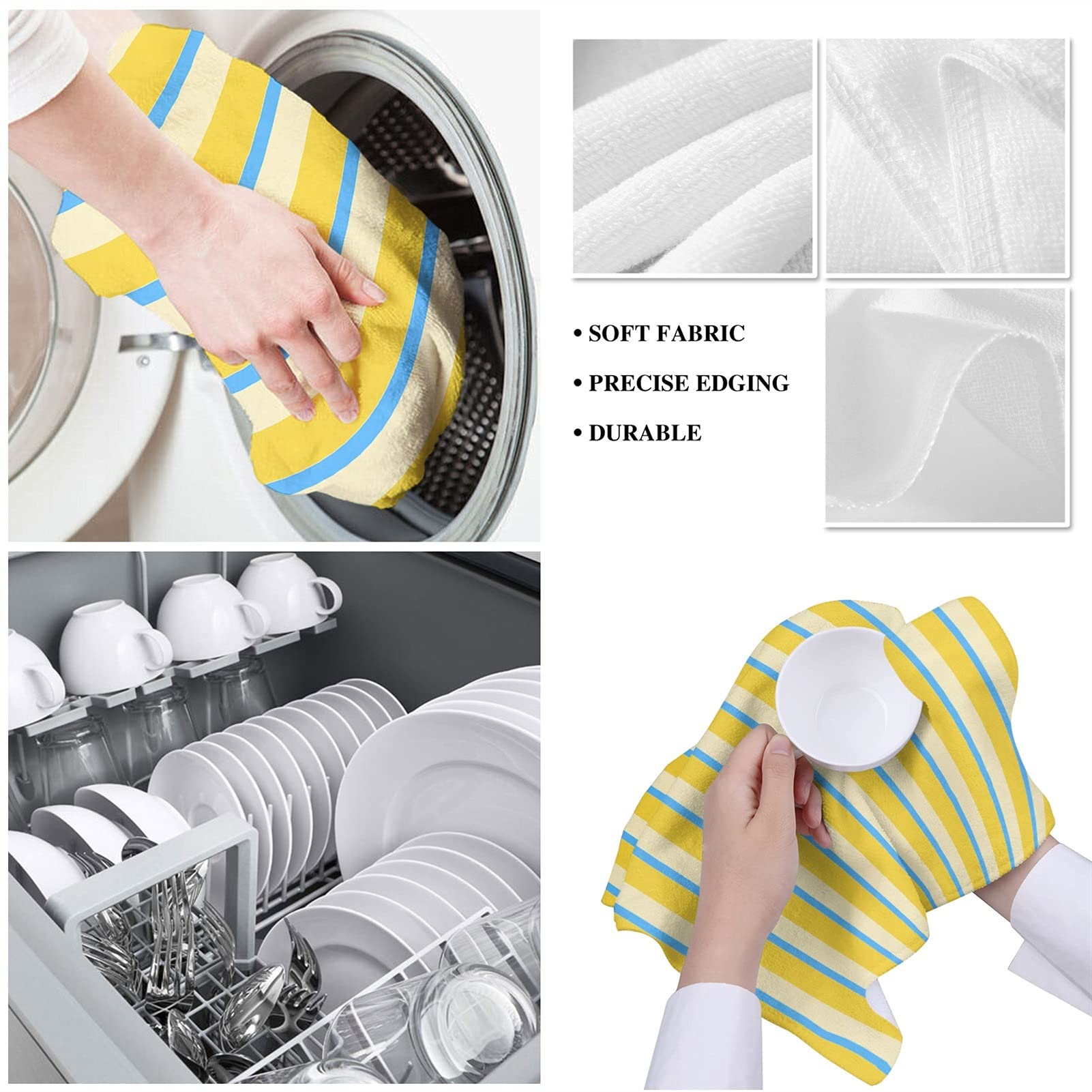 Rayas amarillo azul cocina toalla plato toalla toalla toalla toalla microfibra suave hogar súper absorbente limpieza paño de limpieza (Specification : 4PCS)