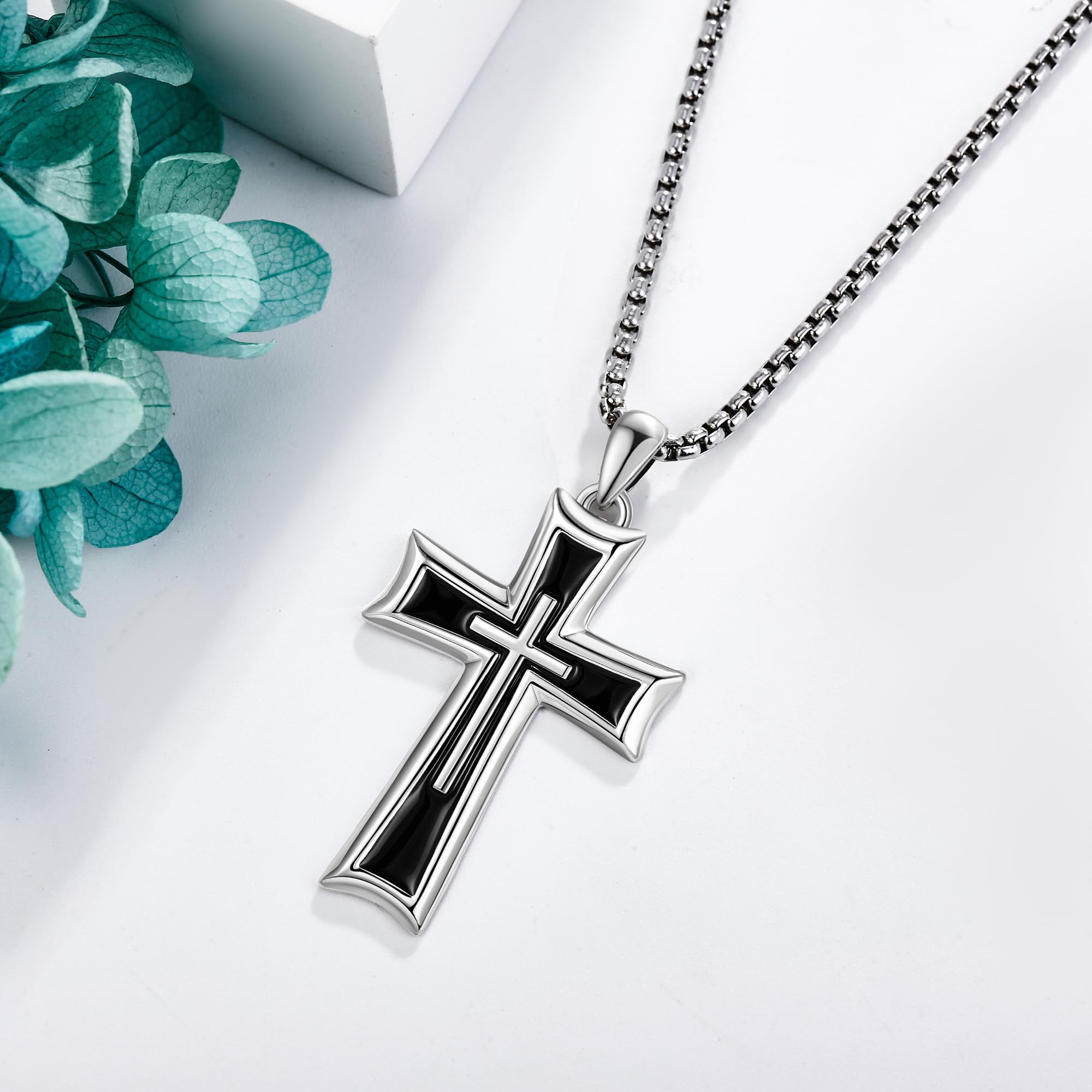 POPLYKE Kreuz Kette 925 Sterling Silber Jesus Kruzifix Kette Christian Halskette Männer St Michael St Benedikt St George kette Amulet Medal Schmuck 18-22"