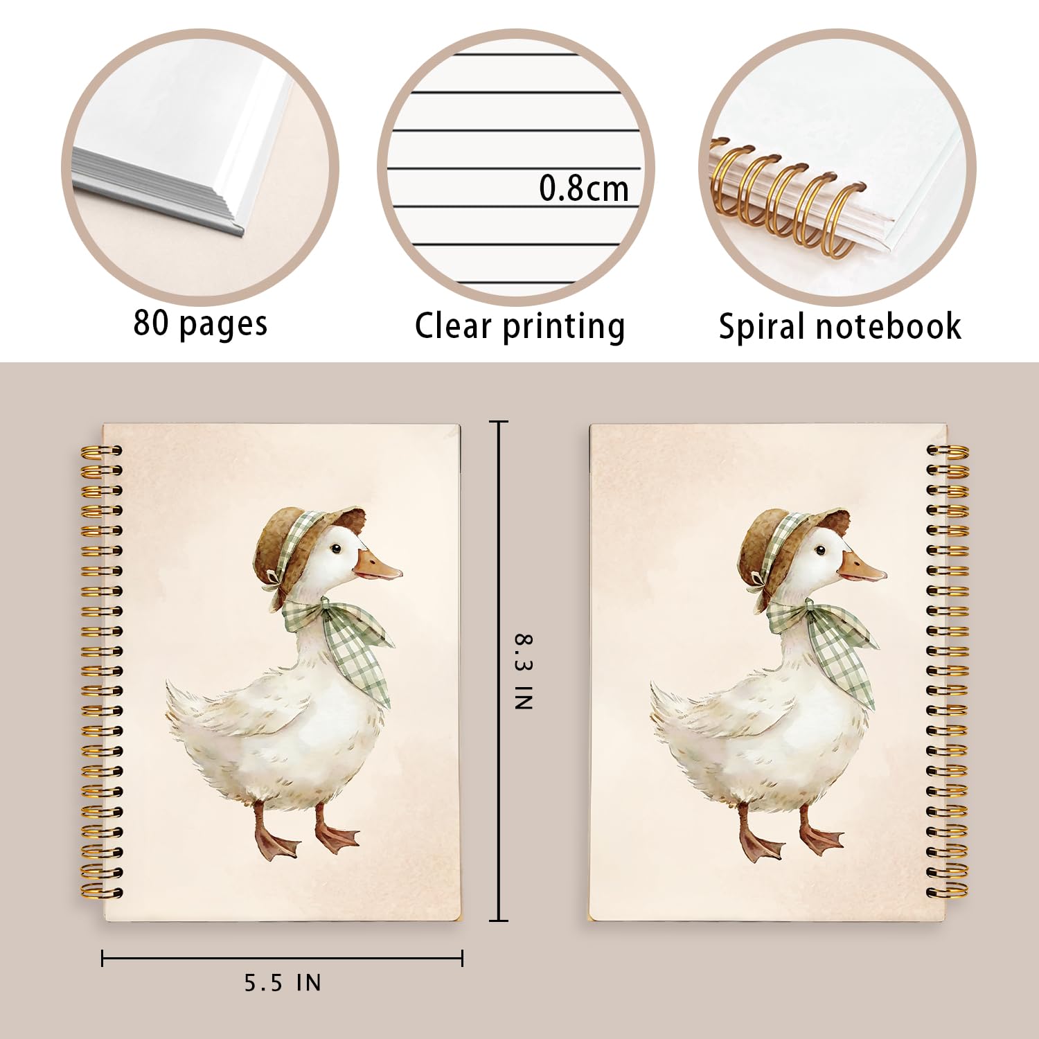 Simpatico diario per bambini, regalo per gli amanti delle oche, diario a spirale con animali carini, per la scuola, donne, adolescenti, ragazze, bambini, acquerelli, con copertina rigida, 14 x