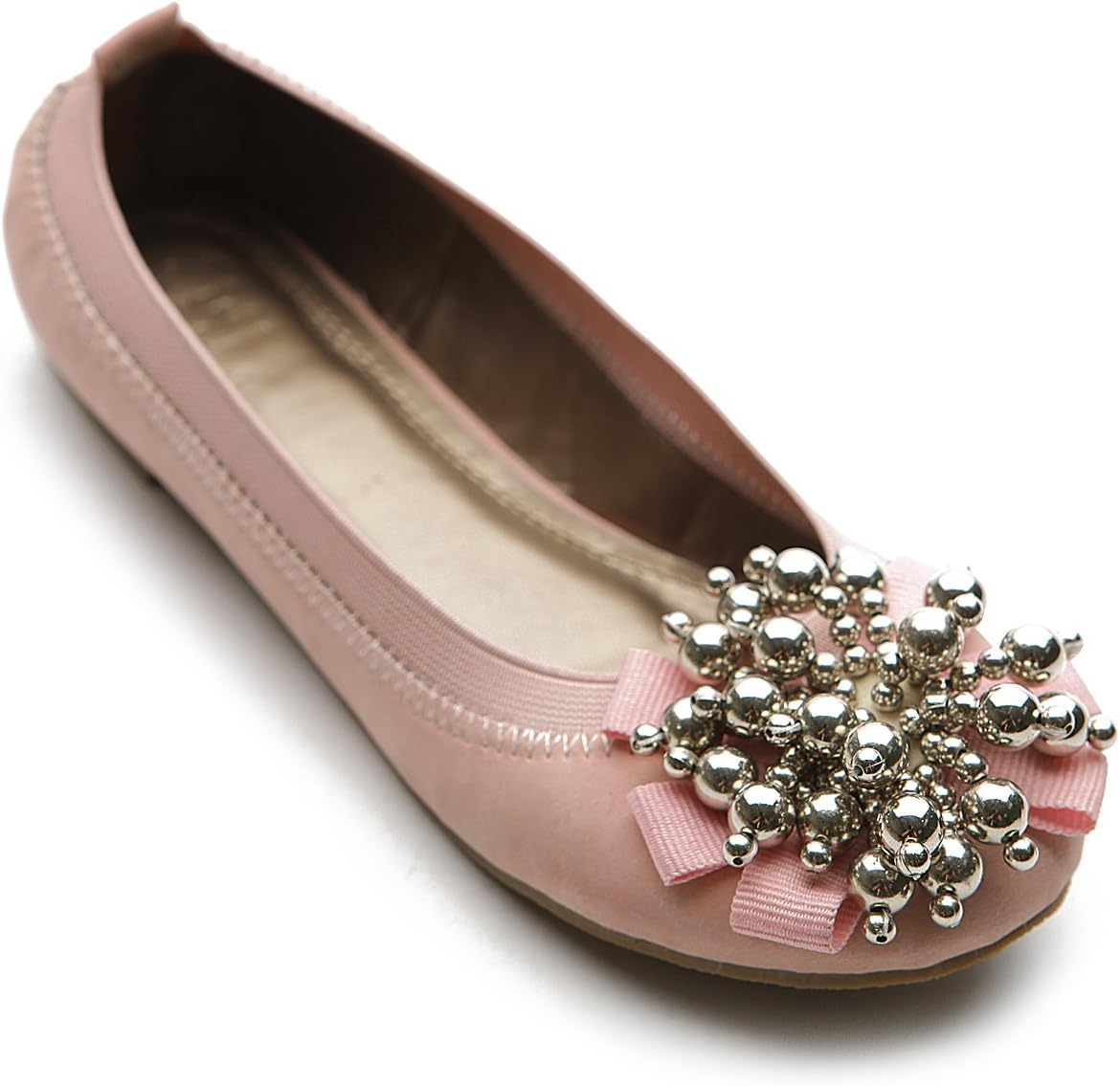 Ollio Women's Ballet Shoe Soft Cute Silver Bead Accent Flat(8 B(M) US, Pink)