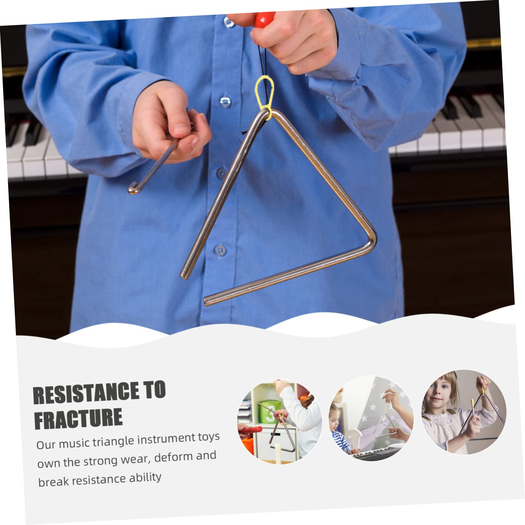 Instrumento de Percusión Triangular de Hierro 5 Juegos para Niños | Juegos de 4, 5, 6, 7 y 8 Pulgadas, Color Plata y Amarillo, Diseño Delicado, Ligero y Resistente al Desgaste