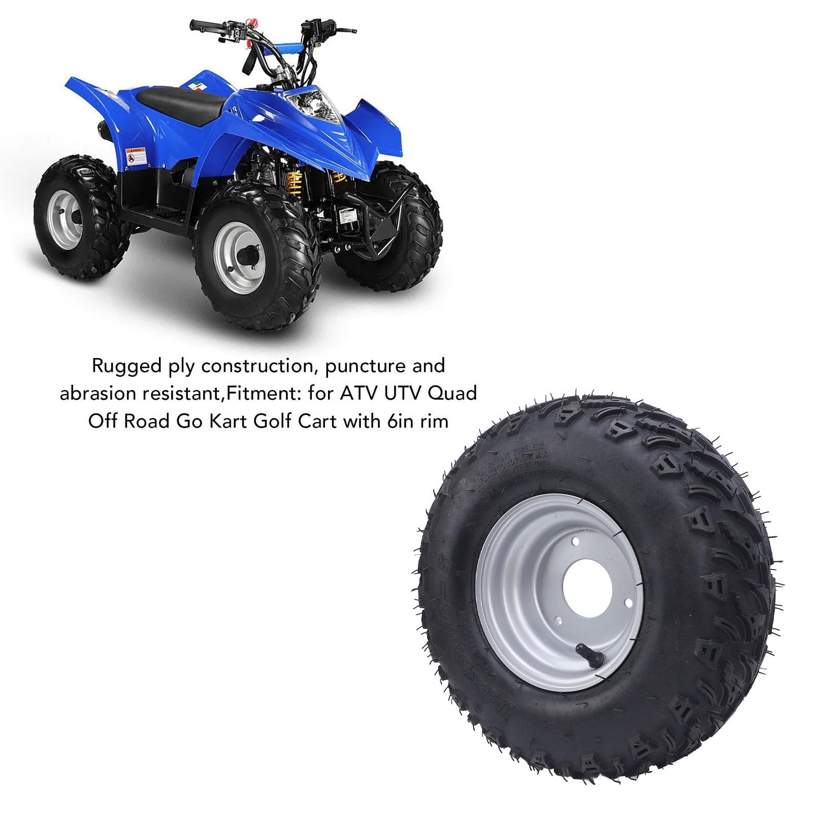 14x5.006 Tubeless -Reifen mit Hub, Verbesserter Off -Straßenhandhabung, Ideal für den ATV UTV Quad Golfwagen, Passt 6 -Zoll