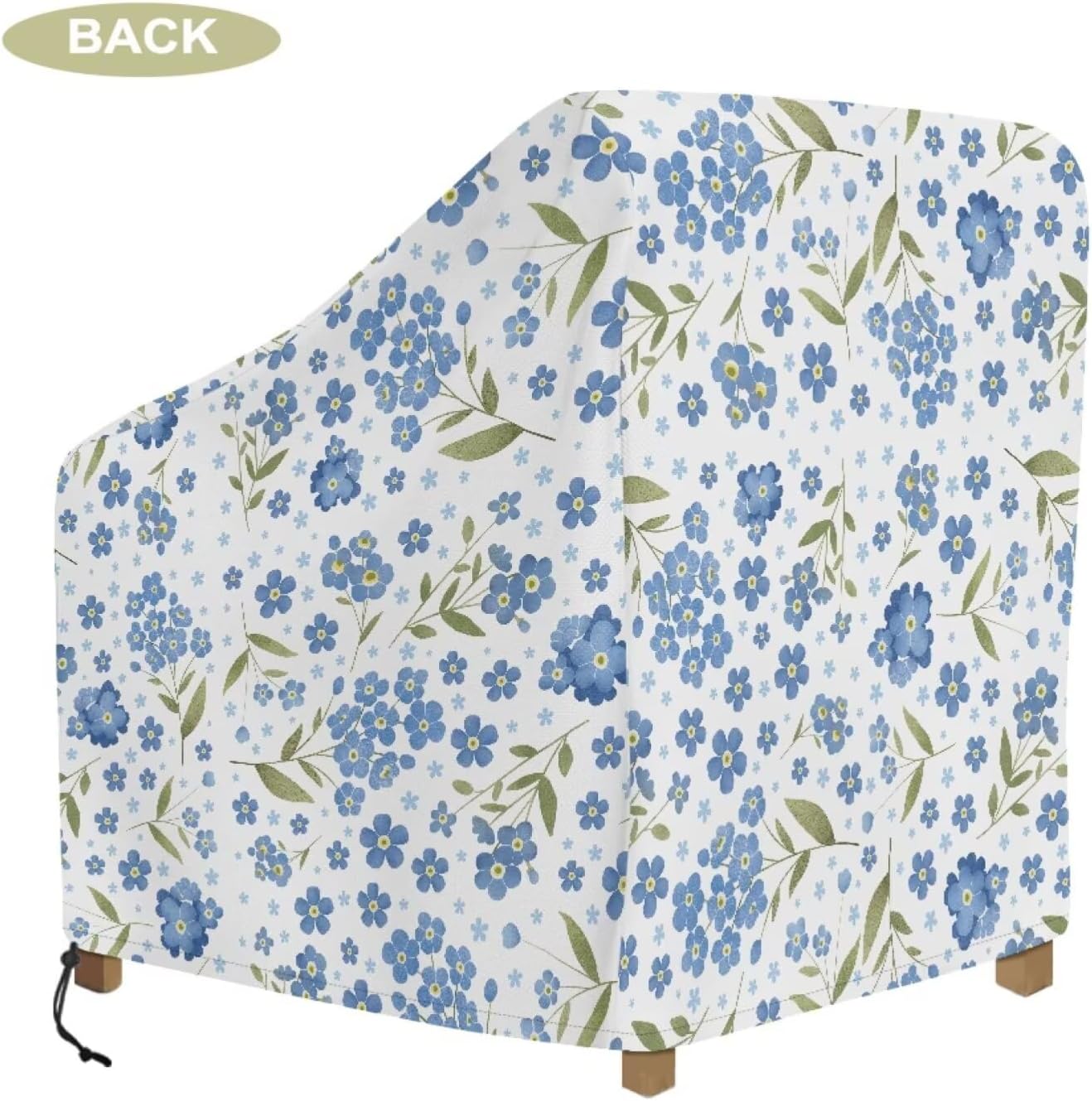 Forget - Me - Not Print Patio Chair Cover Windproof Outdoor Swivel Lounge Chair Cover Washable Outdoor Lawn Patio Furniture Protector with Air Vent-M