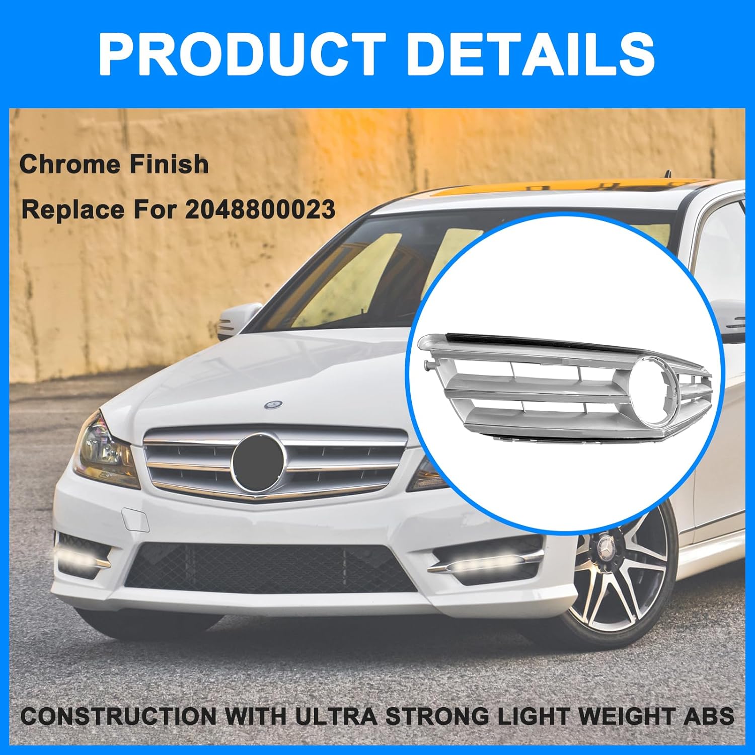 Front Bumper Grille For Mercedes Benz W204 Grill C180 C200 C230 C250 C300 C350 2007-2014 2048800023 (3 DB Chrome)