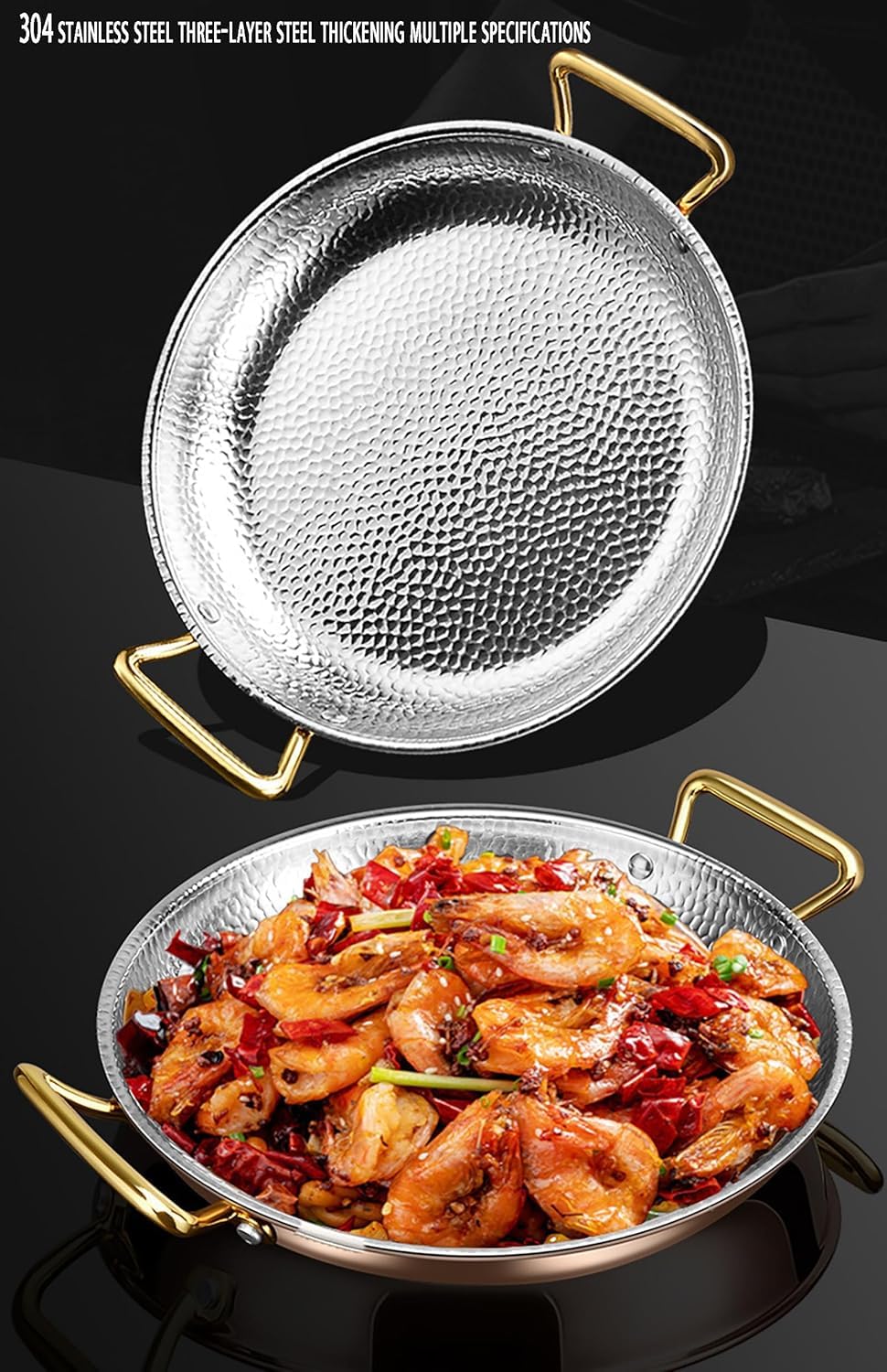 Padella per paella spagnola, realizzata a mano, in rame, con doppie orecchie in acciaio inox, padella antiaderente per autentici piatti spagnoli, diametro 26 cm