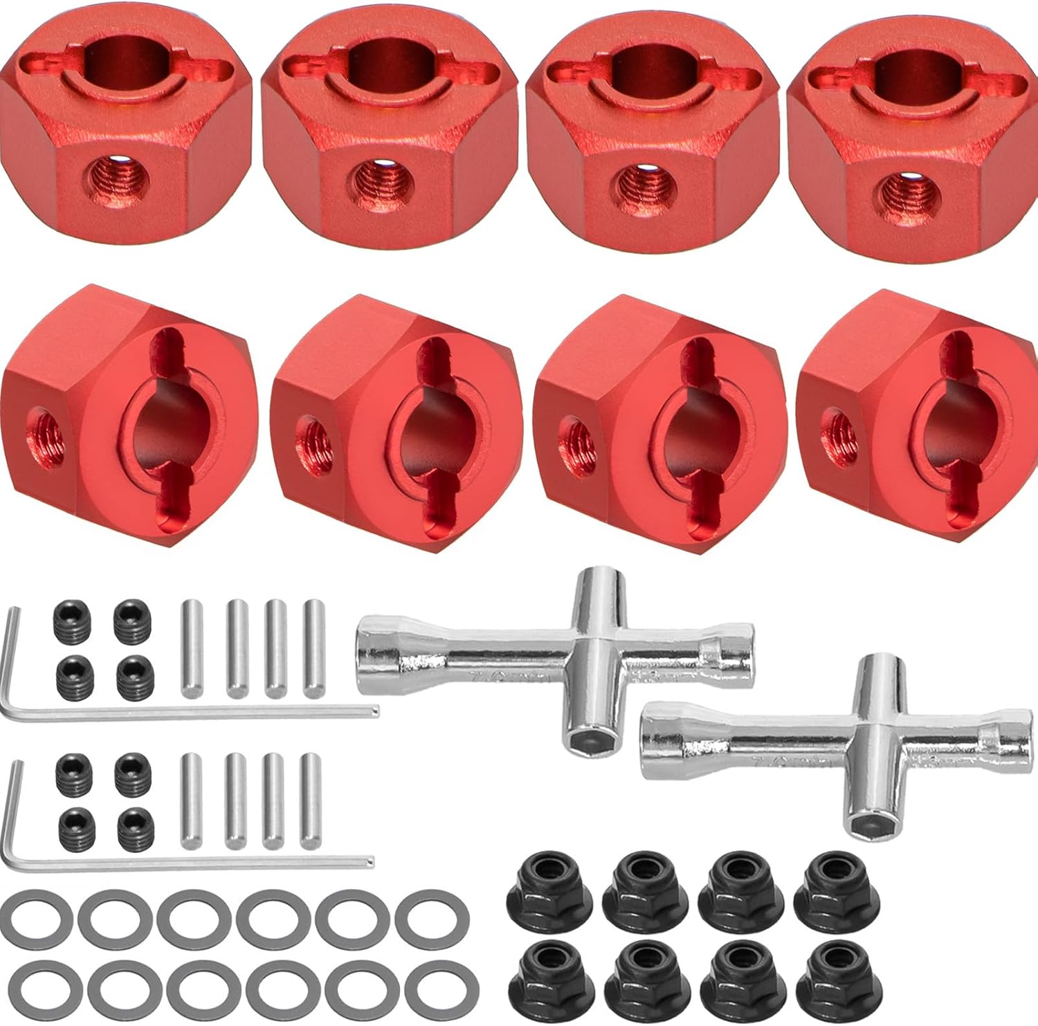 2 Sets Aluminum 12mm Hex Wheel Hubs Hex Adapter & Flanged Lock Nuts for Traxxas Mini Maxx Monster Truck 107154-1 Mini XRT 108076-1 RC Car(Red)