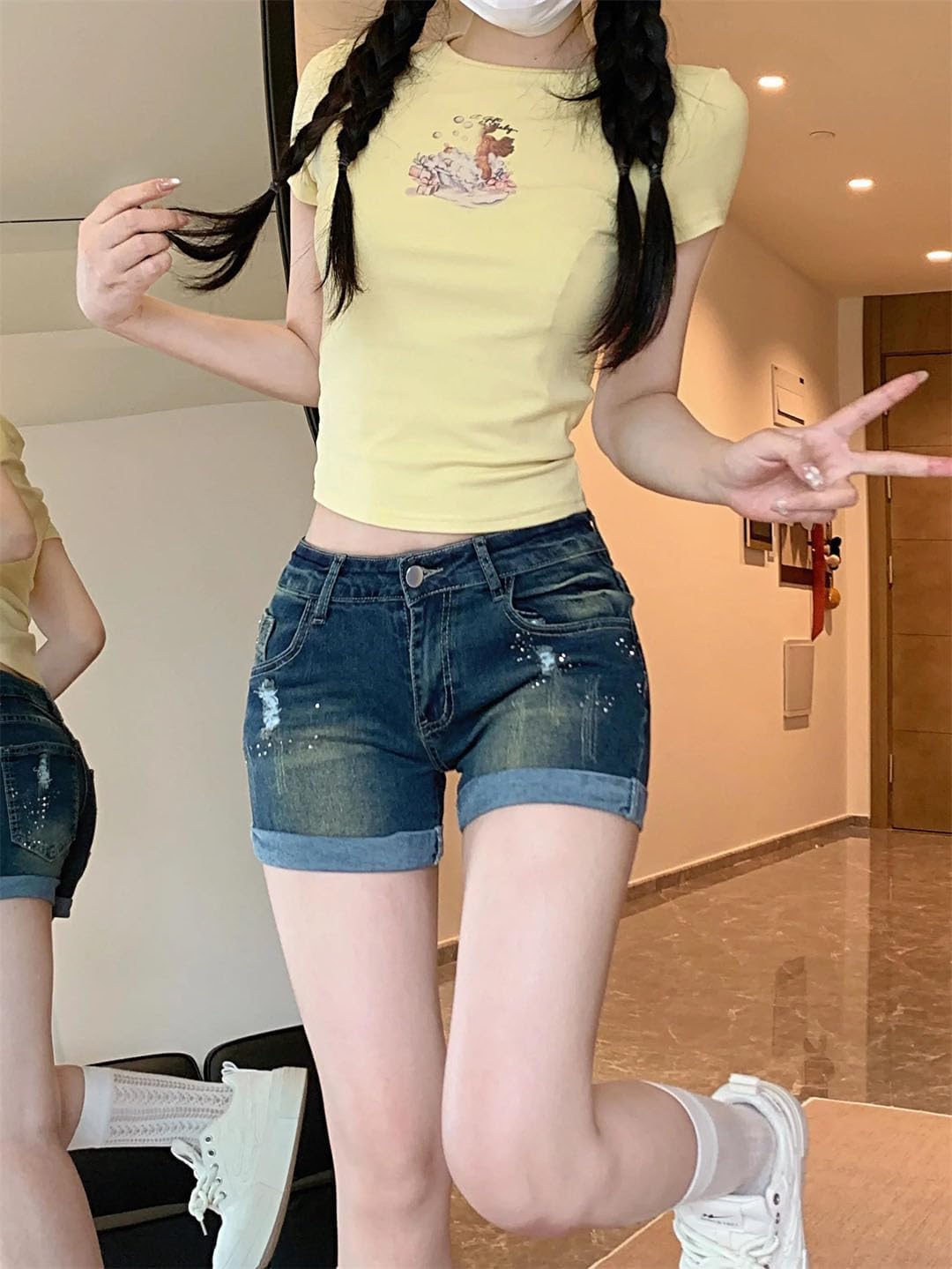 Women's Summer Diamond Hole Vintage Ripped Denim Shorts