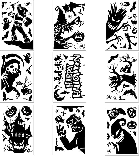 9 hojas de calcomanías de Halloween para ventana, gigantes de Halloween, decoración de ventana de Halloween, silueta de ventana de Halloween para