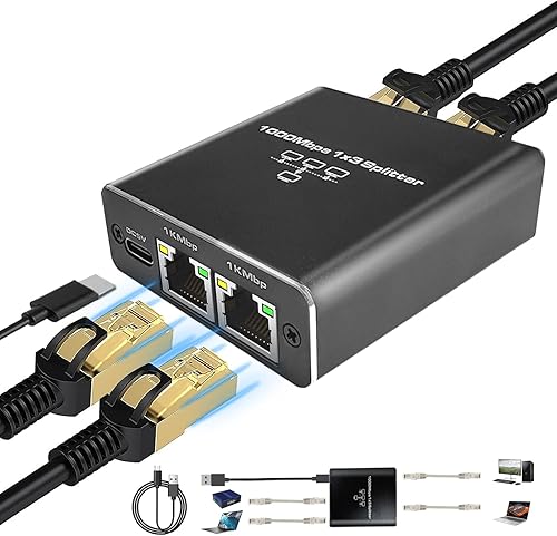 Gigabit Ethernet Splitter 1 to 3 High Speed, 1000Mbps LAN Splitter (3 Devices Si
