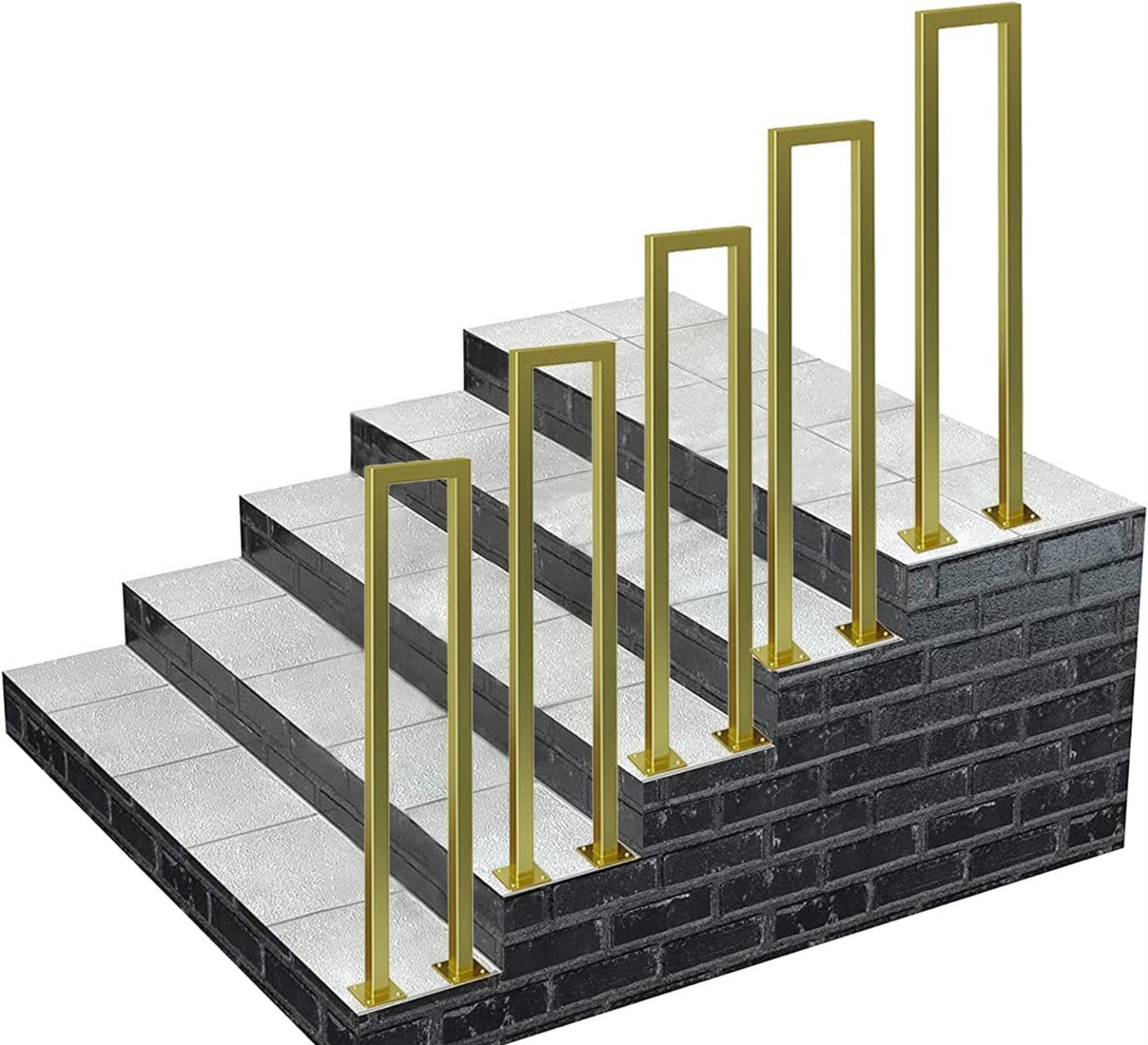 Gold U-Shaped Stair Handrail for Outdoor Steps，Professional Transitional Handrail Picket Fits 1 Steps，Wrought Iron Indoor Steps Railing Front Porch Handles (Size : 35cm(1.1ft))