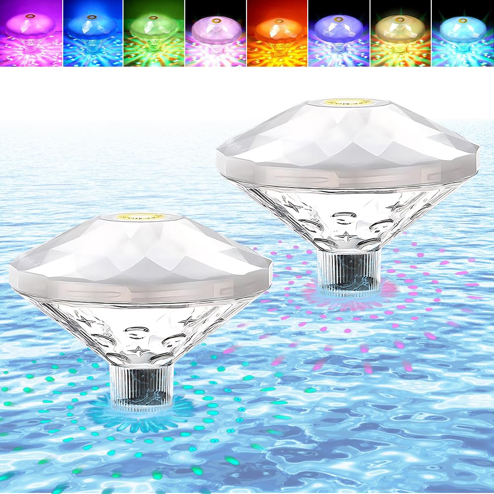 NAVESO 2 sztuki pływających świateł basenowych, oświetlenie basenu, wodoodporne światło basenowe LED IP68 z 8 zmieniającymi się kolorami RGB dla dzieci, basen, staw, dekoracja imprezowa
