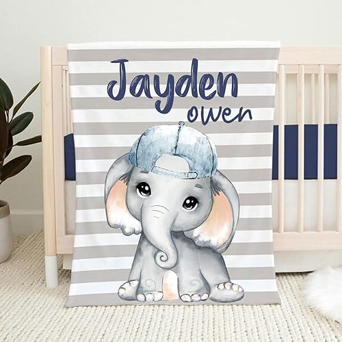 IZI POD Manta de bebé personalizada, manta de elefante, mantas de bebé para niños, tema de guardería de elefantes, manta de bebé, regalo para bebé