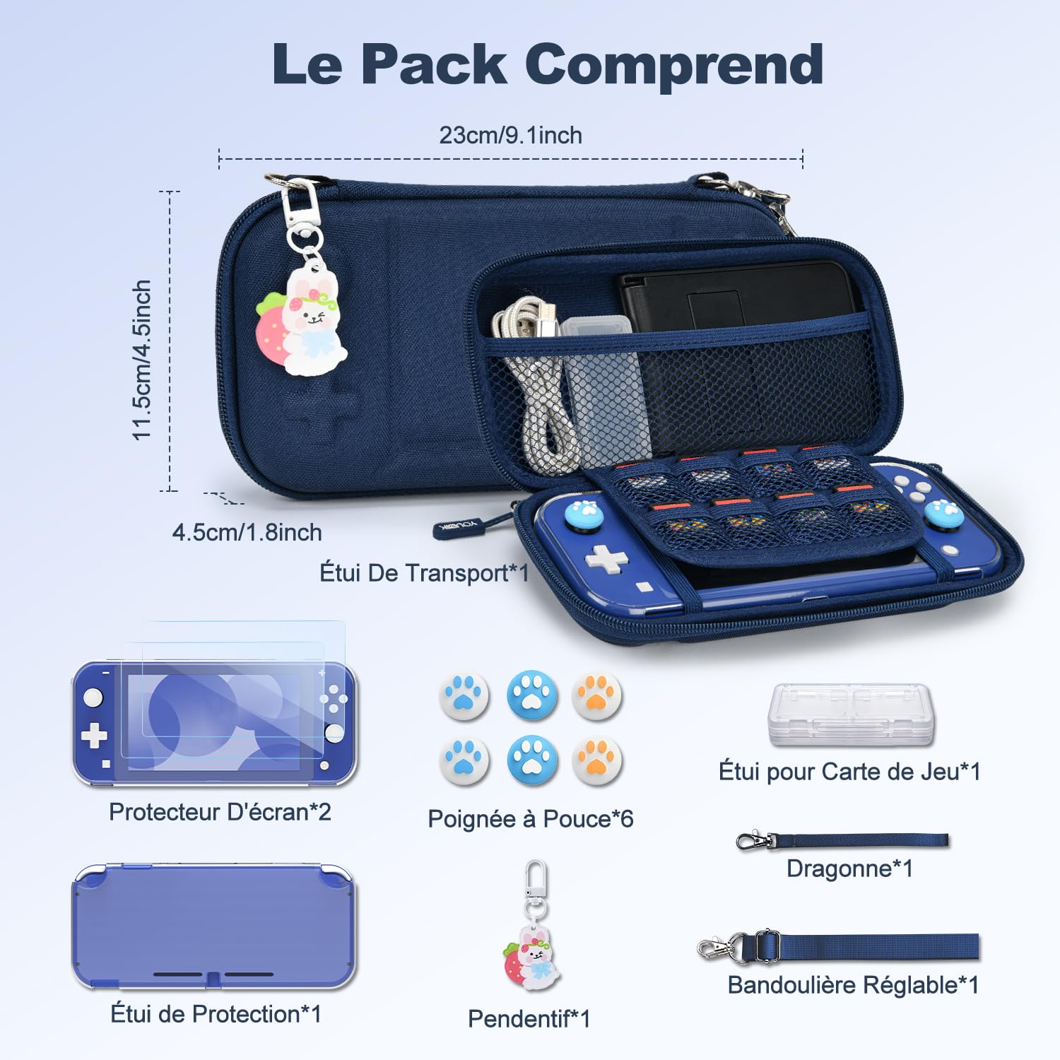 Younik Étui Switch Lite, Pochette Switch Lite 14 en 1 avec Étui de Transport, Coque Switch Lite transparent, Étui pour Cartes de Jeu, 2 Protecteurs d'écran, Bleu Étui de Transport pour Switch Lite
