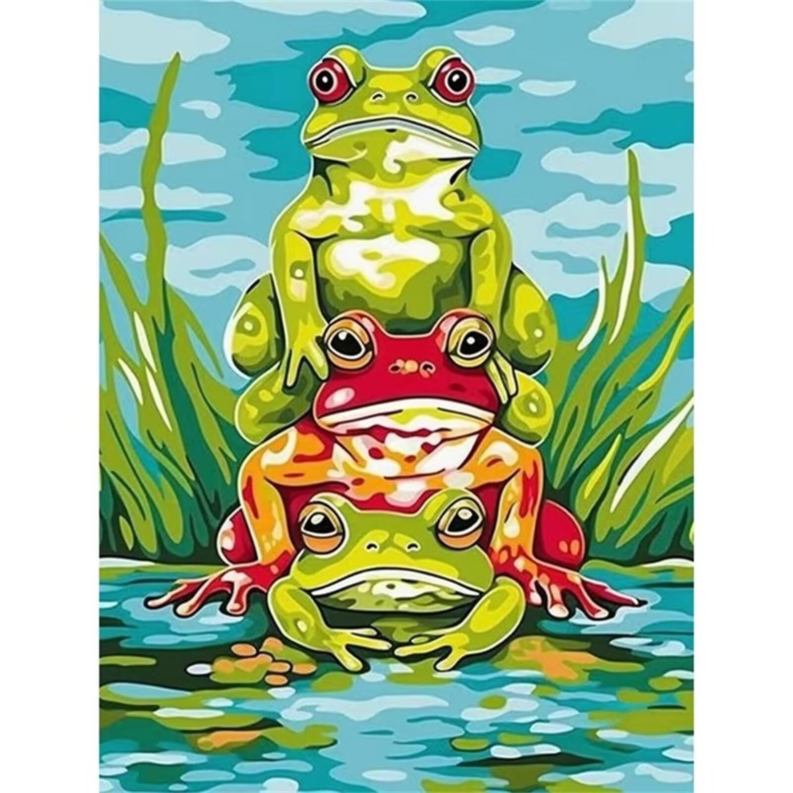Heaen rane Dipingere con i numeri per Adulti Principianti,Fai-da-Te pittura con numeri Su Tela,Stagni Paint by Numbers Kit con Pennelli Pittura per Casa Murale Decorazione 60x75cm Con Cornice