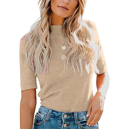 LIYOHON Womens Tops Dressy Casual Summer Cute Tops Mock Turtleneck Business White T Shirts