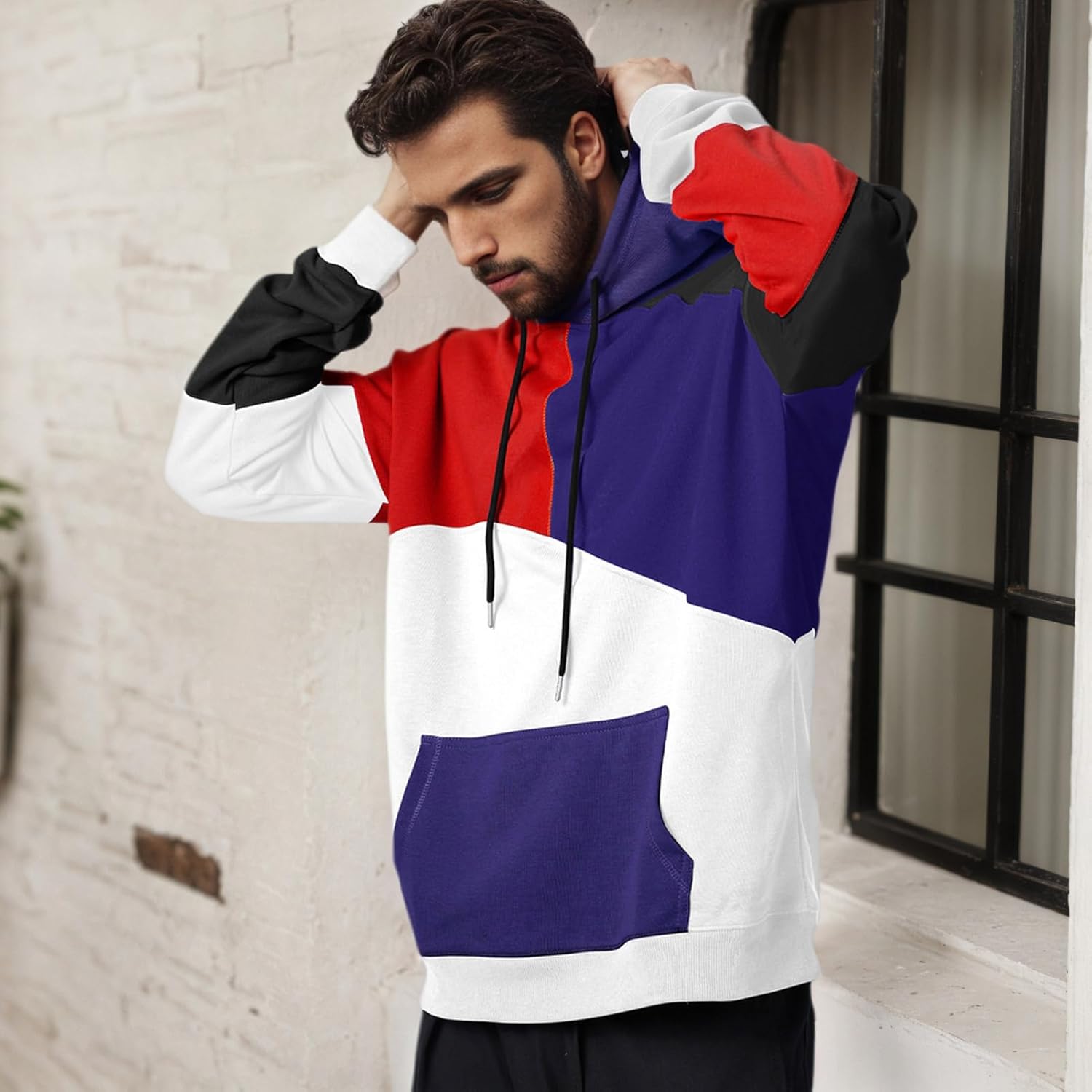 Men's Fashion Hoodies Techwear Color Block Long Sleeve Sweatshirts Unisex Lightweight Colourful Hoodie Pullover - Image 9