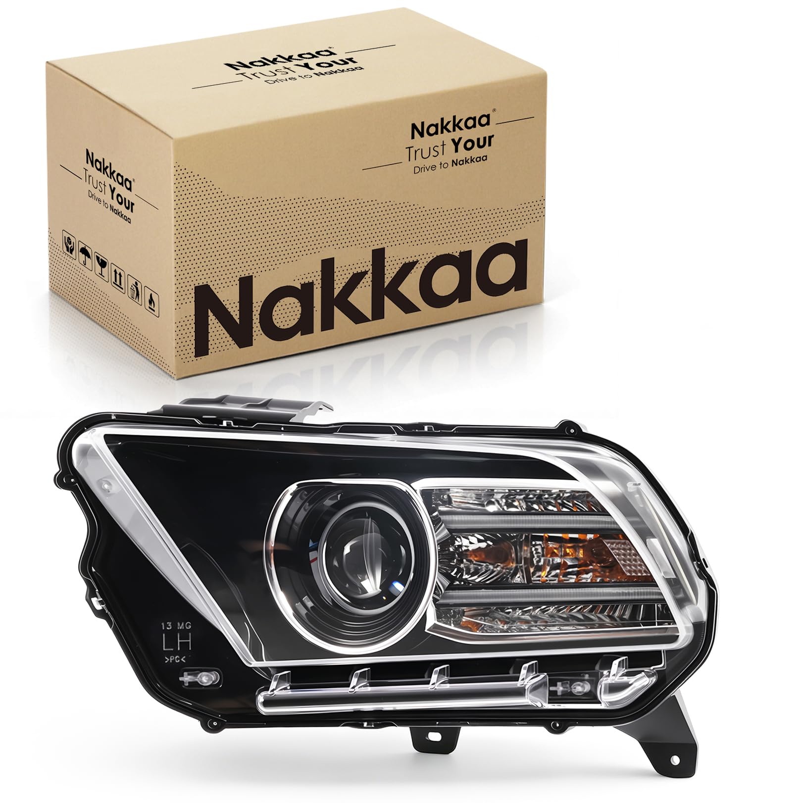 Nakkaa Headlight Assembly Compatible with Mustang 2013-2014 DR3Z13008D | Xenon Projector Headlamp with DRL Driver Left Side Direct Replacement Plug & Play Installation