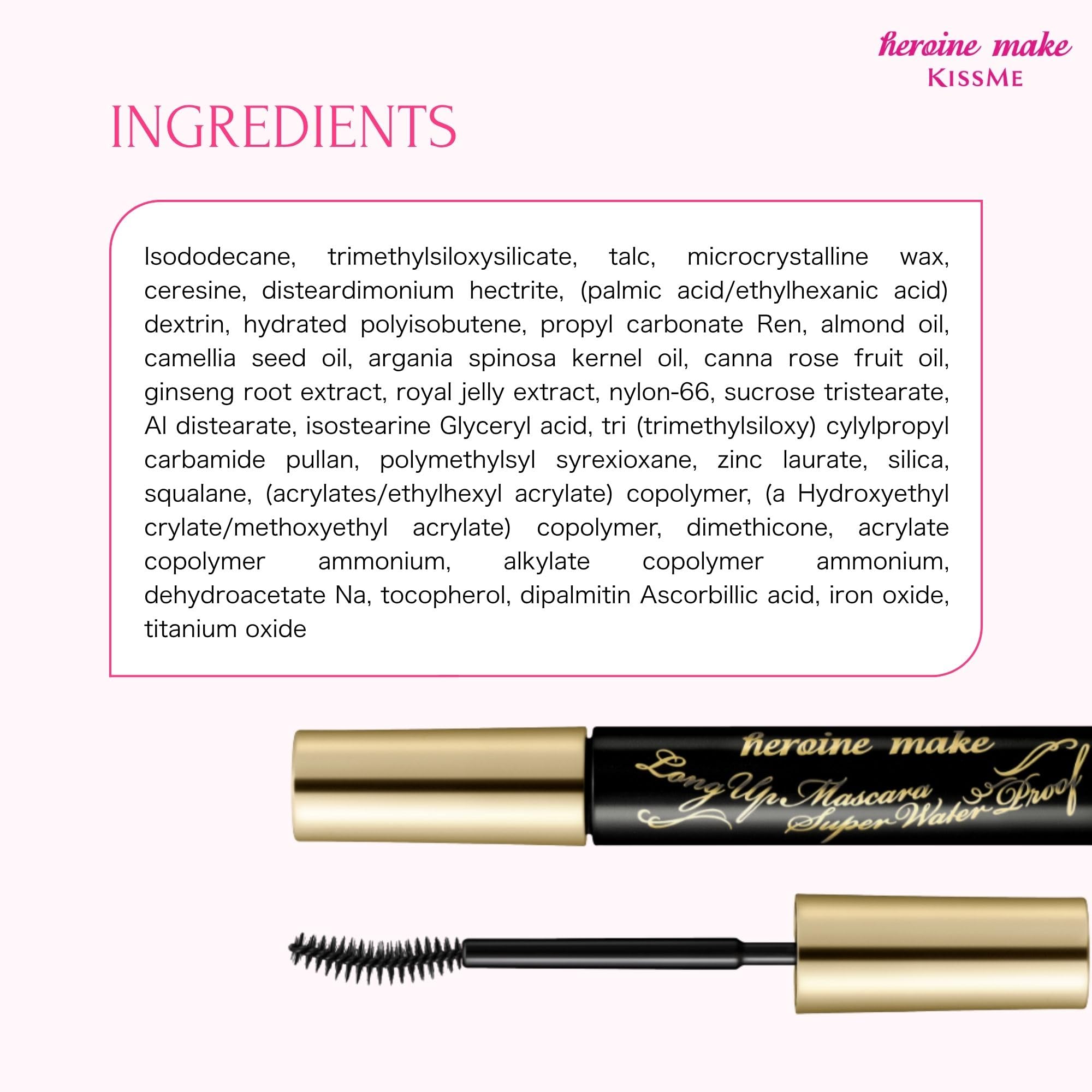 Heroine Make by KissMe wodoodporny tusz do rzęs, czarny, formuła zwiększająca objętość, wydłużenie i rozmazywanie | wodoodporny tusz do rzęs zapewnia długotrwałe zwijanie i objętość, wyprodukowano w