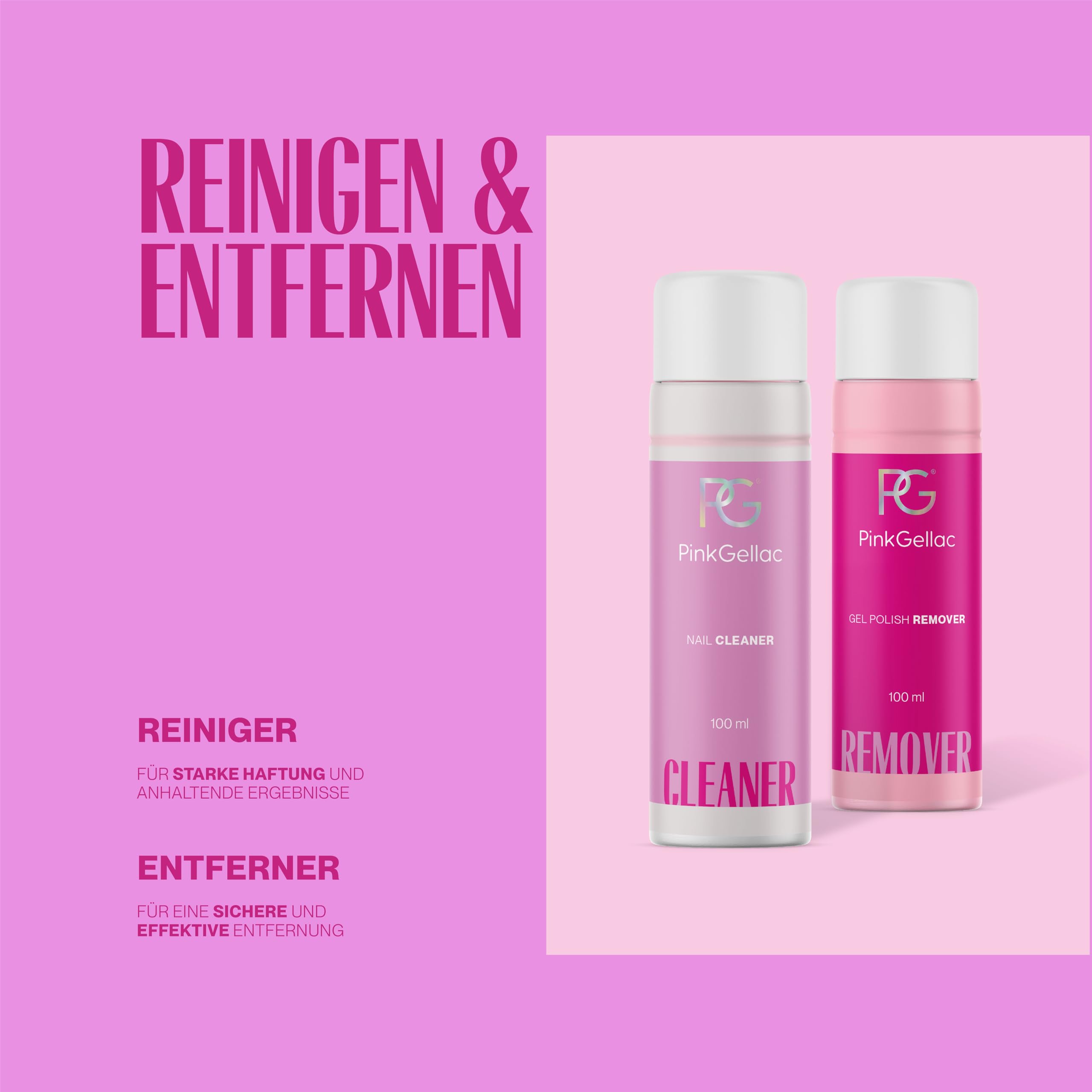 Pink Gellac Gel Nägel Set - UV Gelnägel Starterset mit Peel Off Base Coat, Mini UV Lampe, 1x Rosa Farbe 15 ml, Top Coat Gel, Entferner & Cleaner - Nägel Selber Machen in Salonqualität