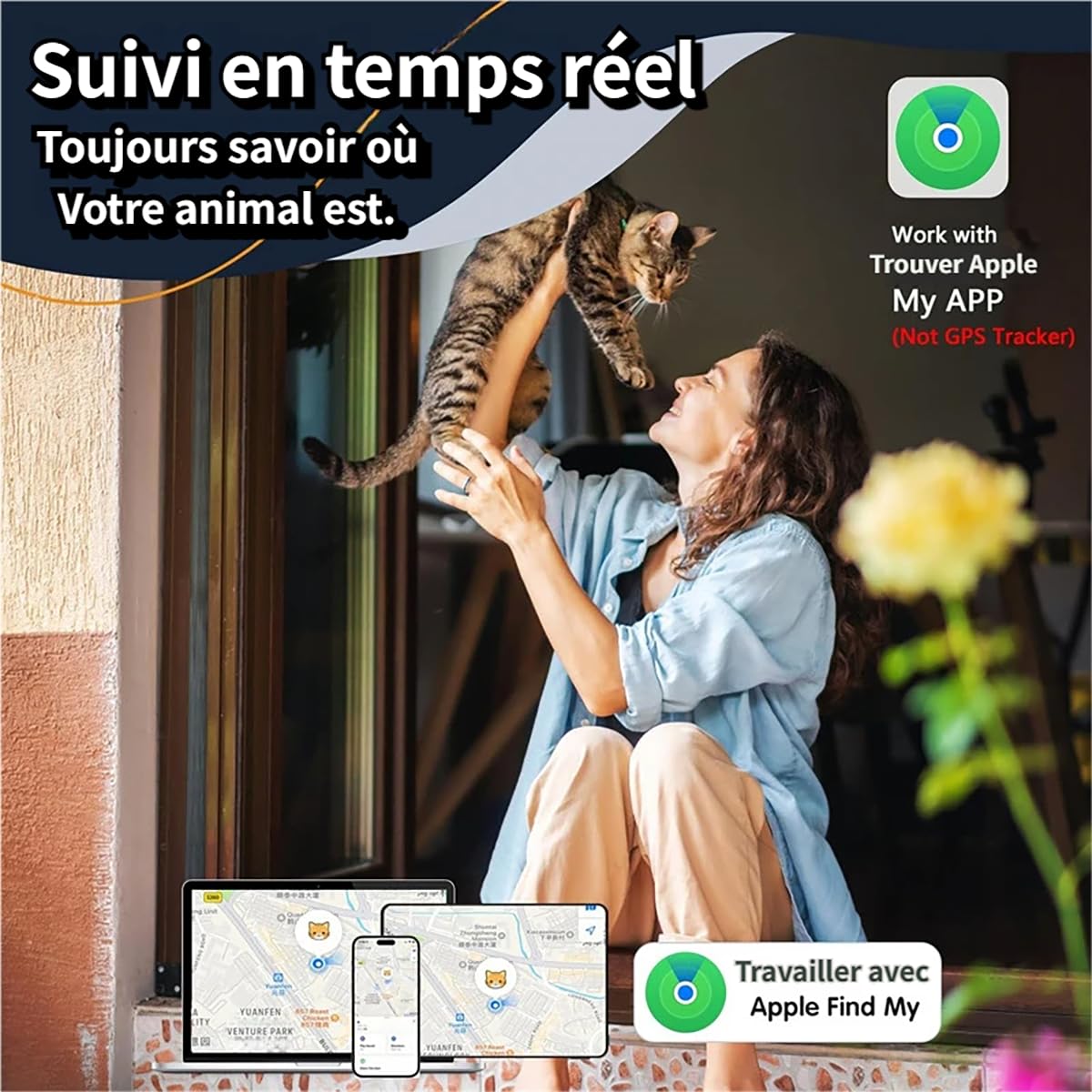 2026 Nouveau Collier GPS Chat, Traceur GPS Chat Tracker, sans Carte SIM, sans Abonnement Mensuel, Localisation Temps Réel, Imperméable et Durable (Noir)