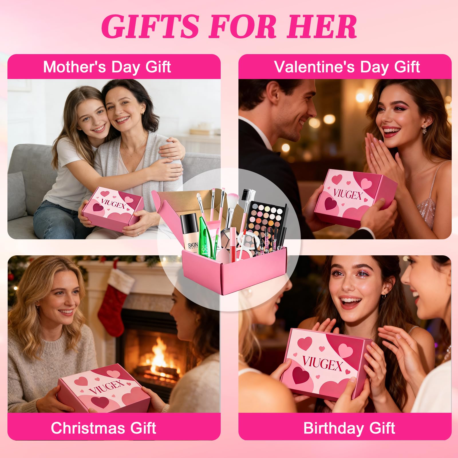 Coffret Maquillage Femme, Kit de Maquillage Tout-en-un, Coffret Cadeau Maquillage Ado Fille avec Fond de Teint, Fard à Paupières Palette, Blush, Correcteur, Brillant à Lèvres, Eyeliner, Mascara