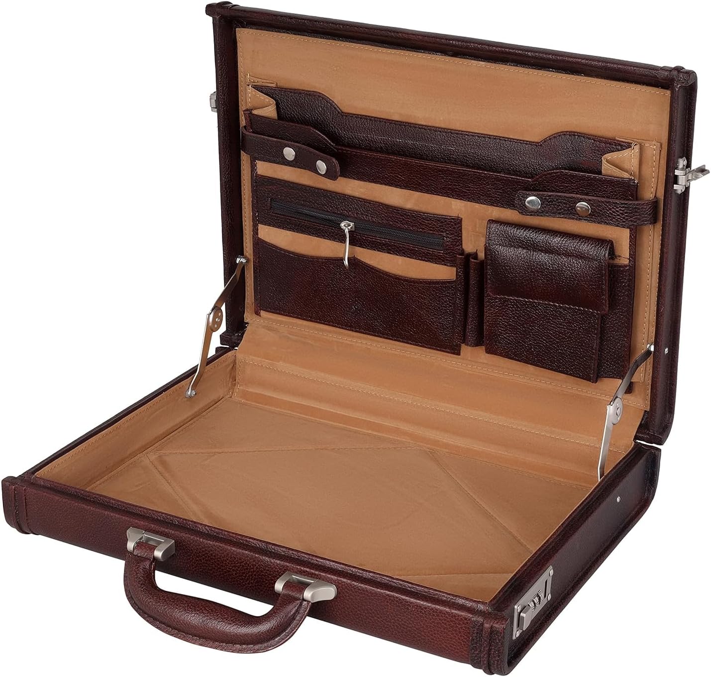 Full Grain Leather Briefcase Attache Case For Unisex Size L17xW3xH12 Inches Briefcase Bag (Brown)