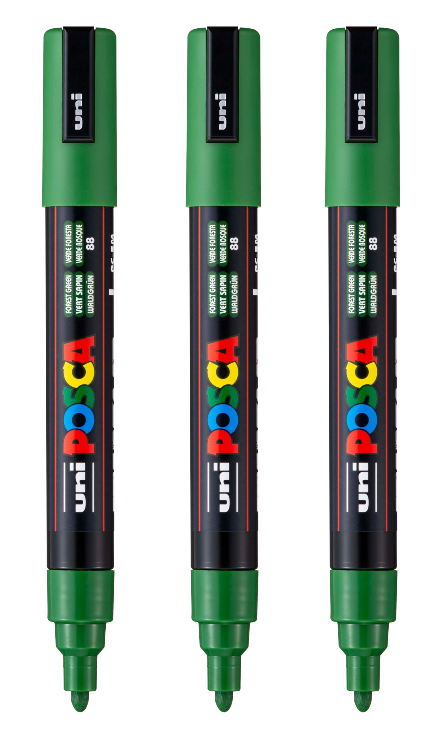 posca PC-5M Water-Based Paint Markers, Reversible Medium Tip (1.8-2.5mm), Forest Green, 3 Count