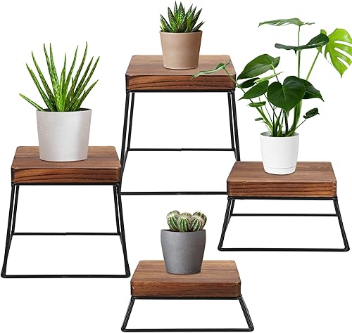 Miniatura 6 de Youyole 4 elevadores de exhibición de alimentos al por menor de 2.53.54.756.75 pulgadas de alto de madera y metal negro soporte para pizza, soporte