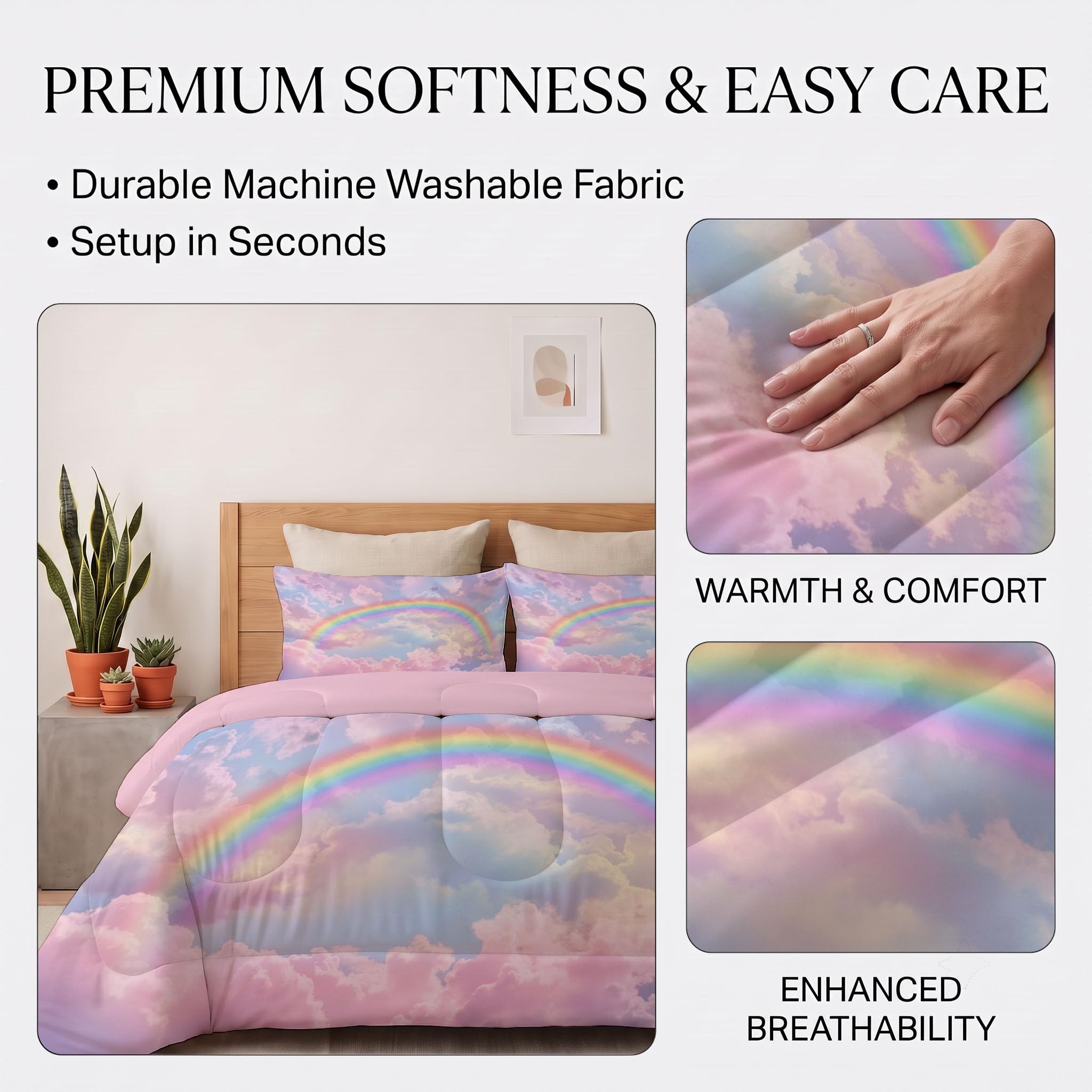 Copriletto Trapuntato Per Bambini Con Cielo Arcobaleno Da Sogno | Trapunta Matrimoniale Invernale, Blu Polvere, Piumone Caldo Morbido Romantiche Nuvole Zucchero Filato Per Decorazione Camera Da Letto
