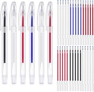 6 Colors Heat Erasable Fabric Pens, Quilting Pen Heat Erasable Fabric Marking Pens Heat Erase Empty Pens with 30 PCS Erasable Pen Refills Sewing Marker Pen for Clothes T Shirts Dressmaking Embroidery