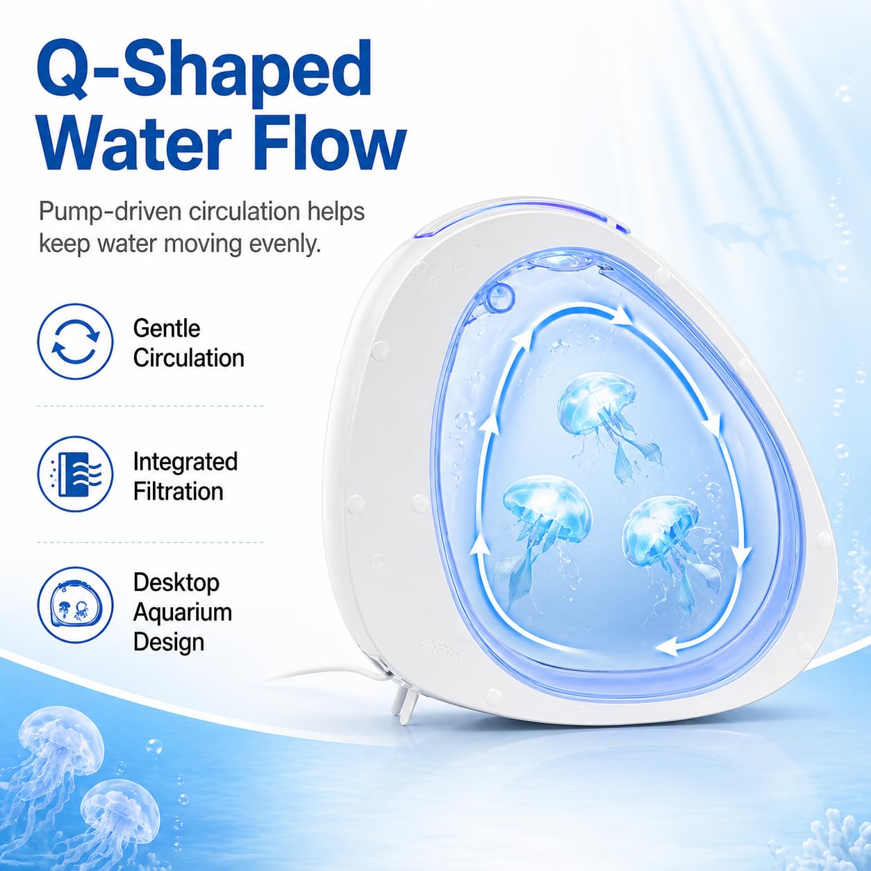 TsoLay Acuario para Medusas de Escritorio 4L, Kit de Pecera Inteligente con Luces LED de Colores, Acrílico Ultra Claro, Bomba de Olas Silenciosa, Control Táctil para Medusas Pequeñas y Peces Betta