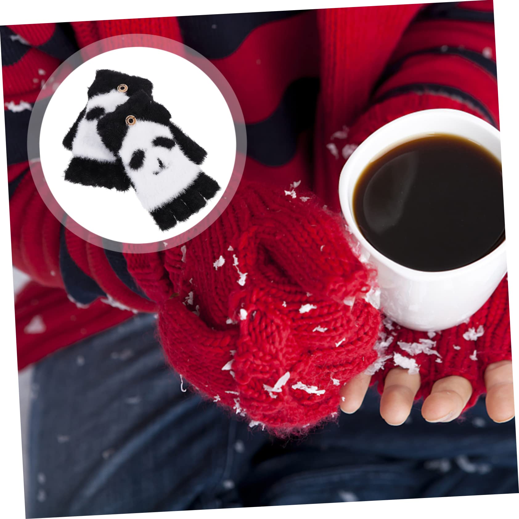 BESTYASH 1 Pair Boys and Girls Warm Gloves Cartoon Flip Half Finger Gloves for Winter Outdoor Play