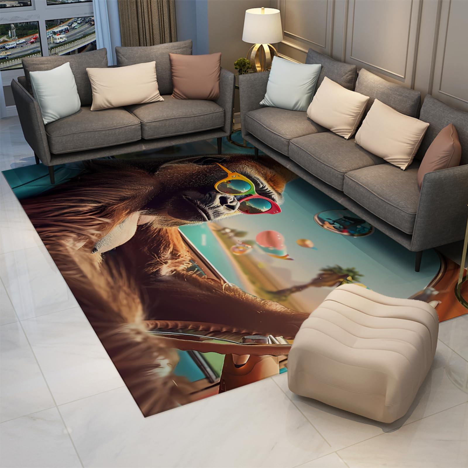 Alfombra de animales Alfombras ultra suaves con patrón de mono navideño para la habitdecor de los niños Alfombras divertidas del área de animales con respaldo de goma de estar de juegos 120x240cm